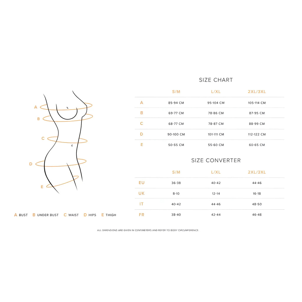 Size chart for obsessive d605 black dress showing measurements in cm and international sizes s/m l/xl and 2xl/3xl