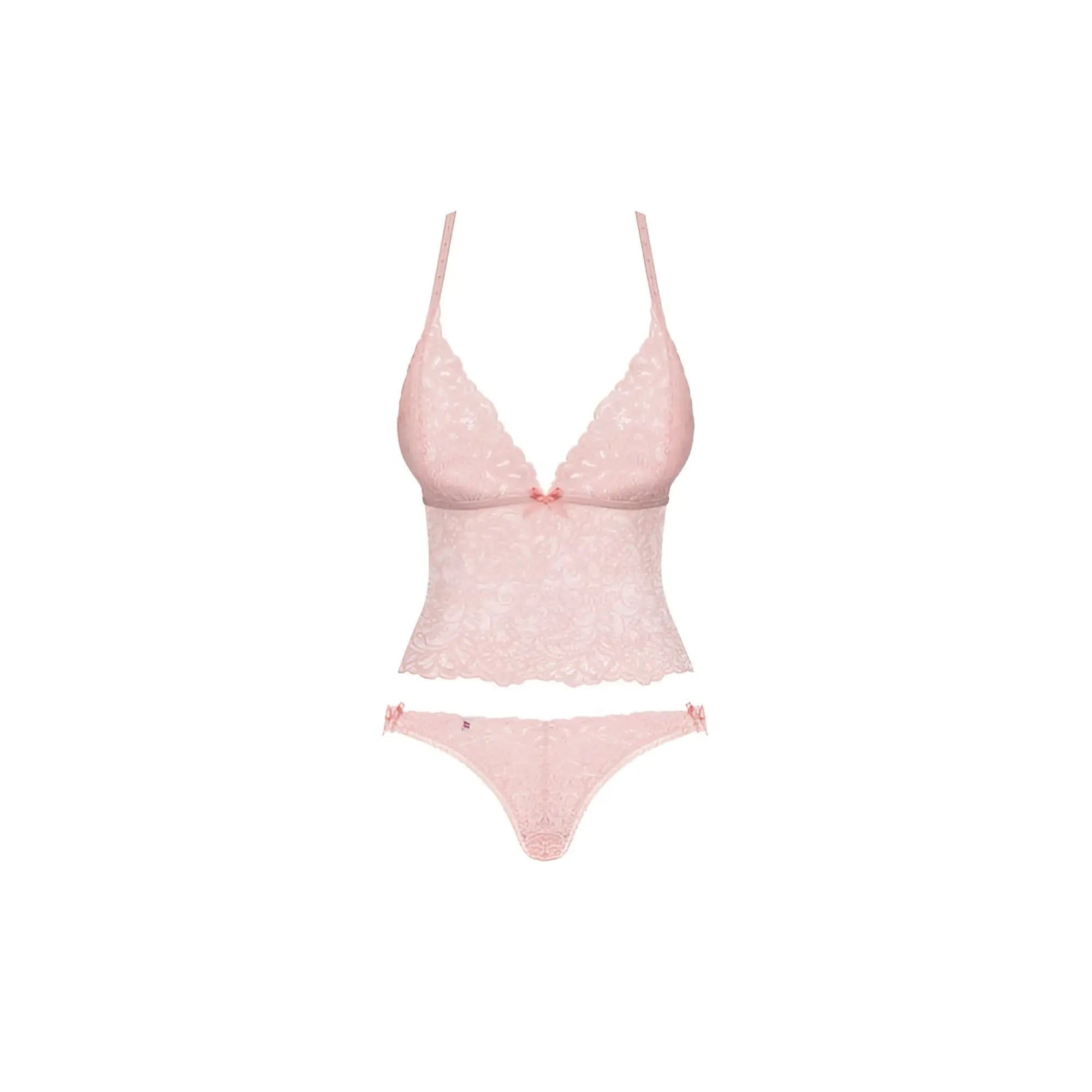 Delicate pink lace lingerie set with v-neck bra thin straps and high-waisted panties floral pattern obsessive delicanta l/xl