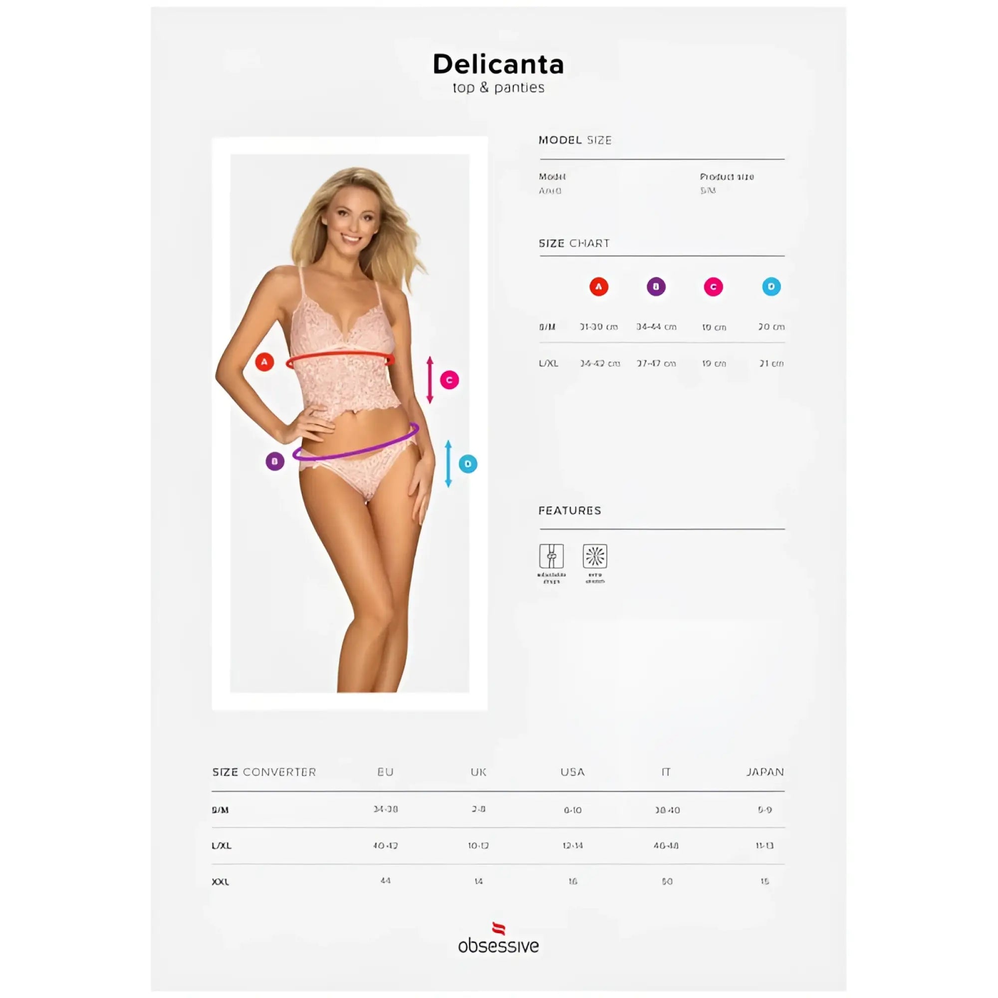Obsessive delicanta pink lace top and panties set in s/m featuring delicate lace fabric for intimate wear