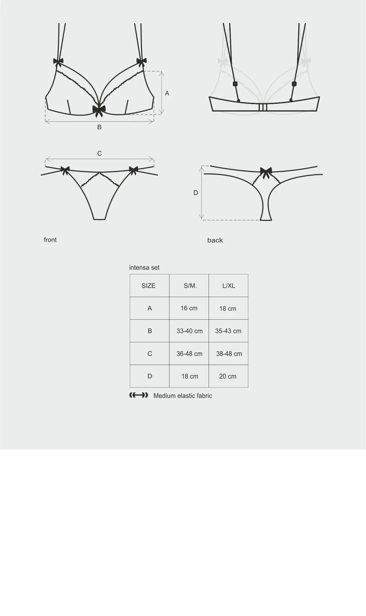 Obsessive Intensa 2 pc set bra and thong in medium elastic fabric with black bow details in s/m size