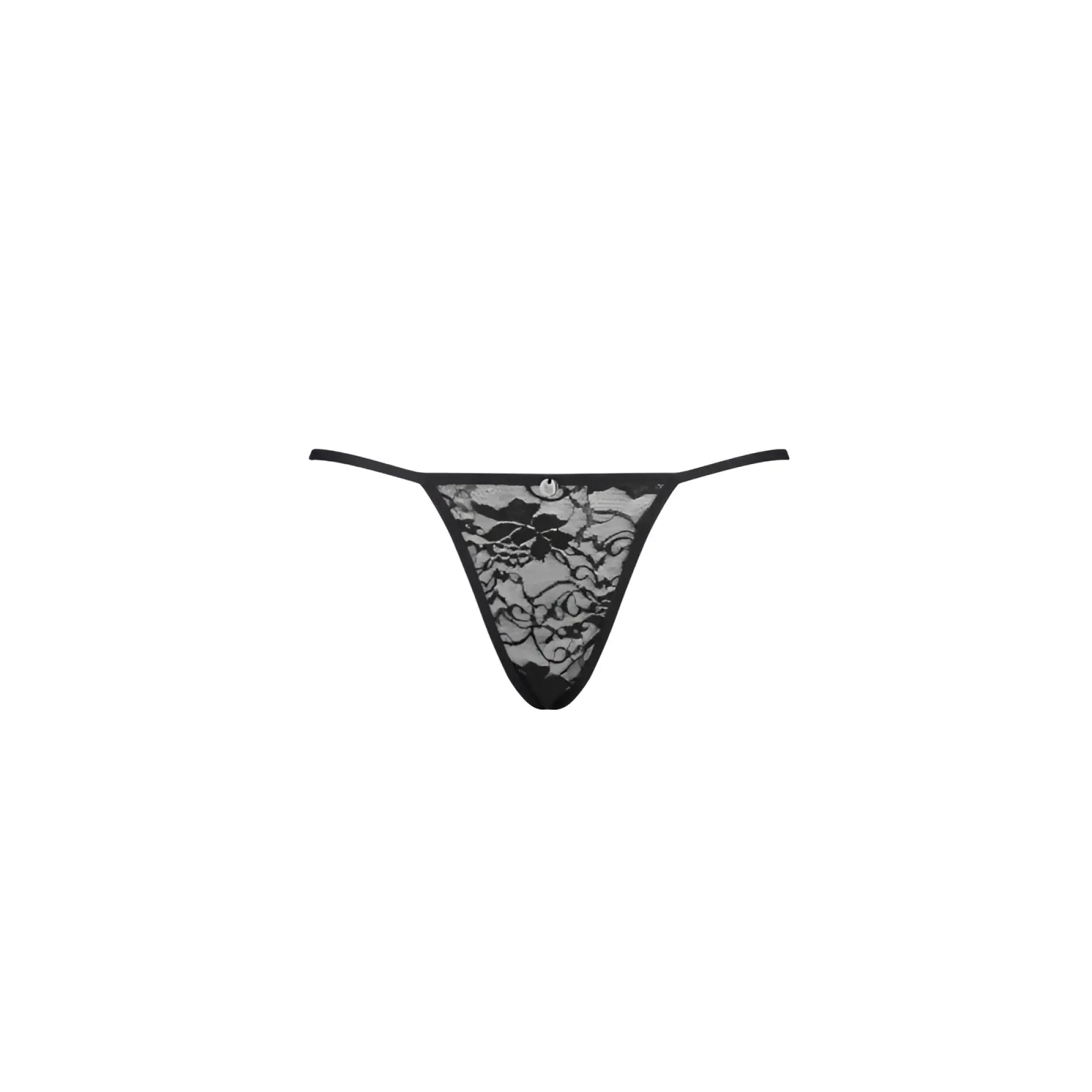 Black lace thong with delicate floral patterns and thin straps from Obsessive Kokietta in size S/M