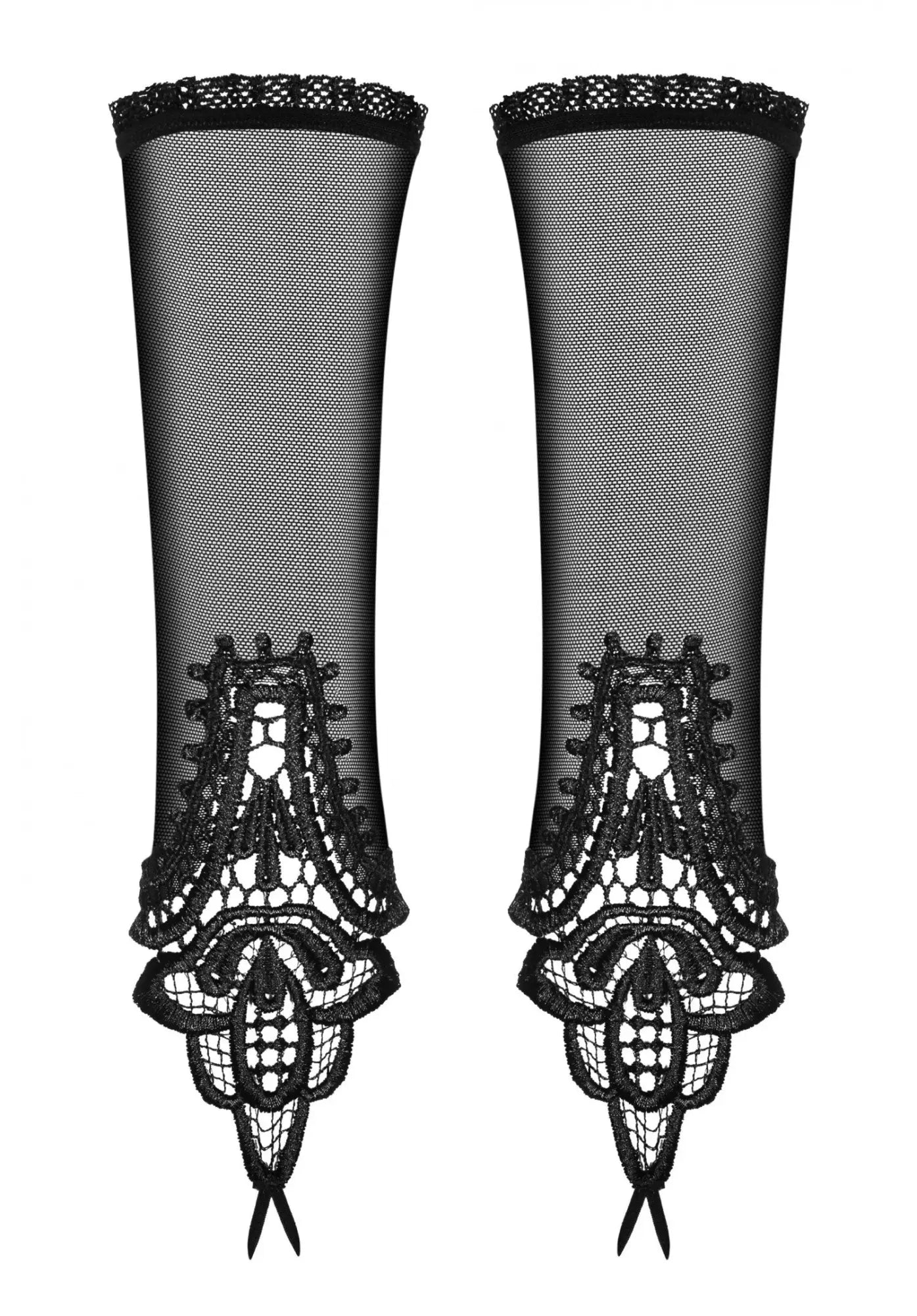 Black lace fingerless gloves Obsessive Luiza gloves one size with intricate floral embroidery and sheer mesh texture