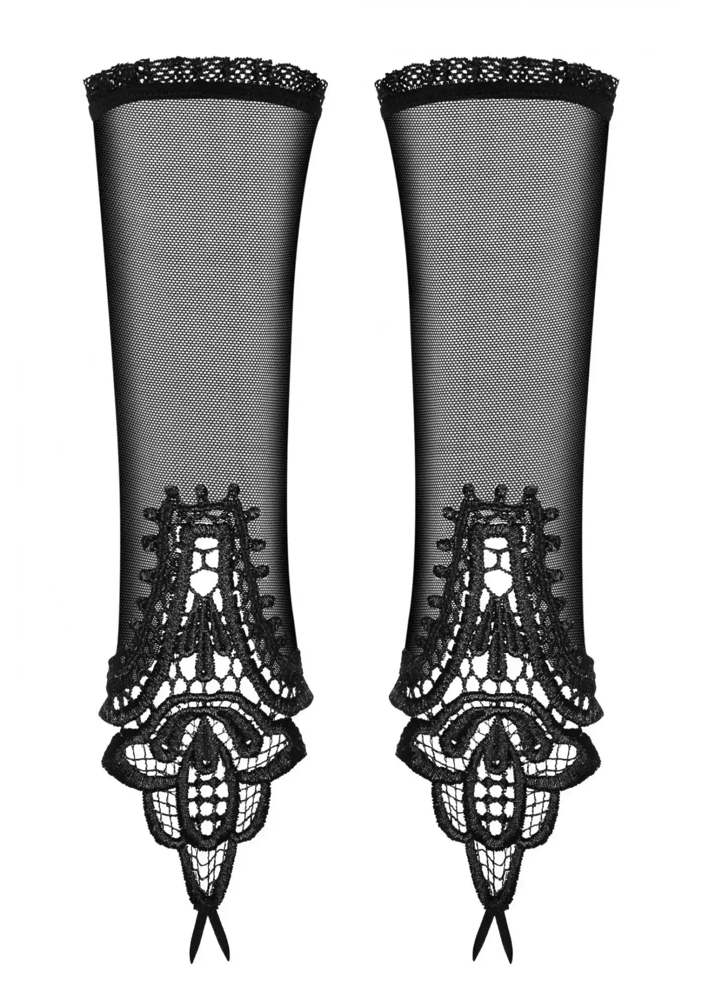 Black lace fingerless gloves Obsessive Luiza gloves one size with intricate floral embroidery and sheer mesh texture