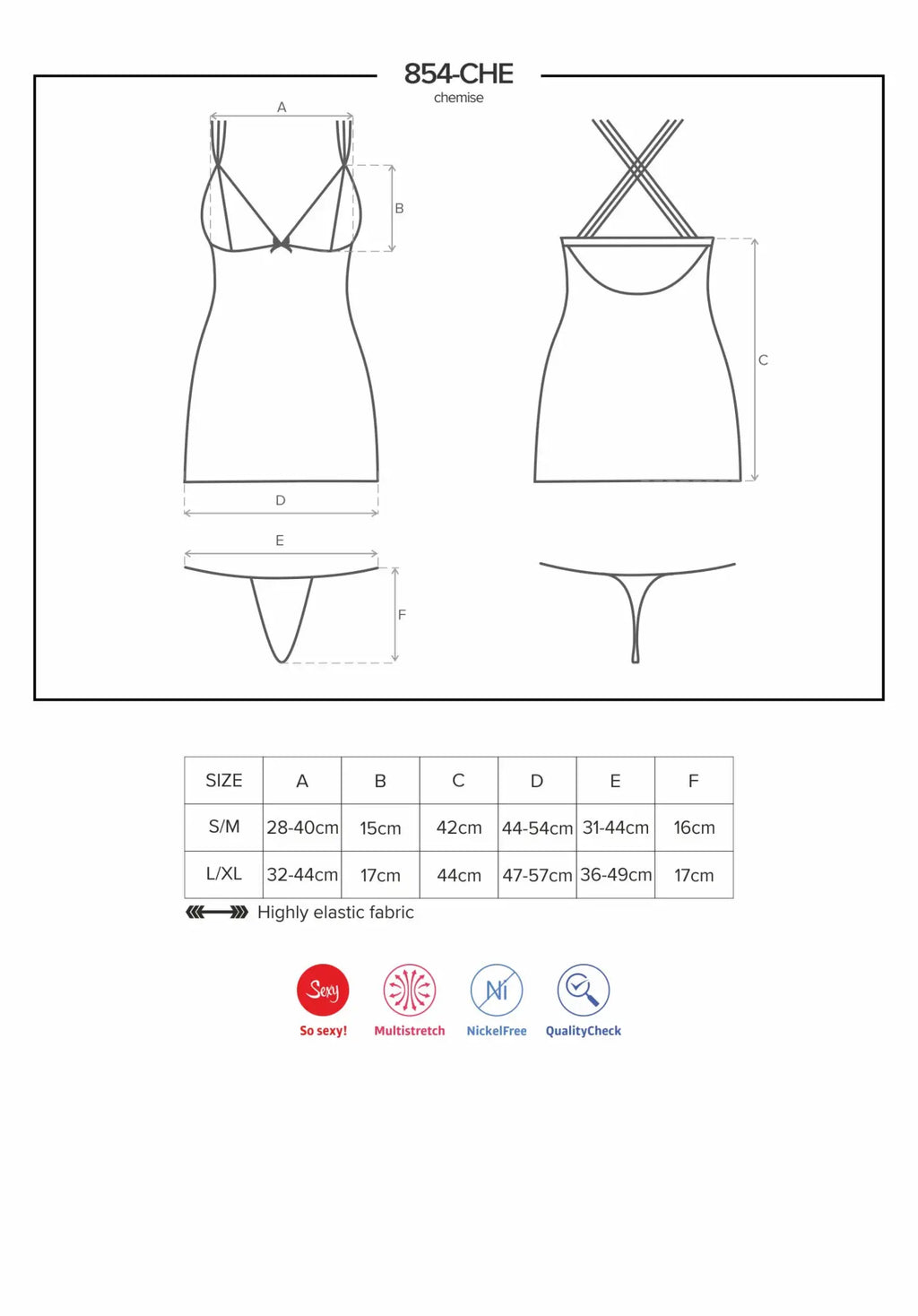 Obsessive mesh and lace chemise and thong set with crisscross straps made from highly elastic fabric in lxl size