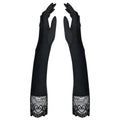Black satin gloves with intricate lace cuffs by obsessive miamor one size for elegant evening wear