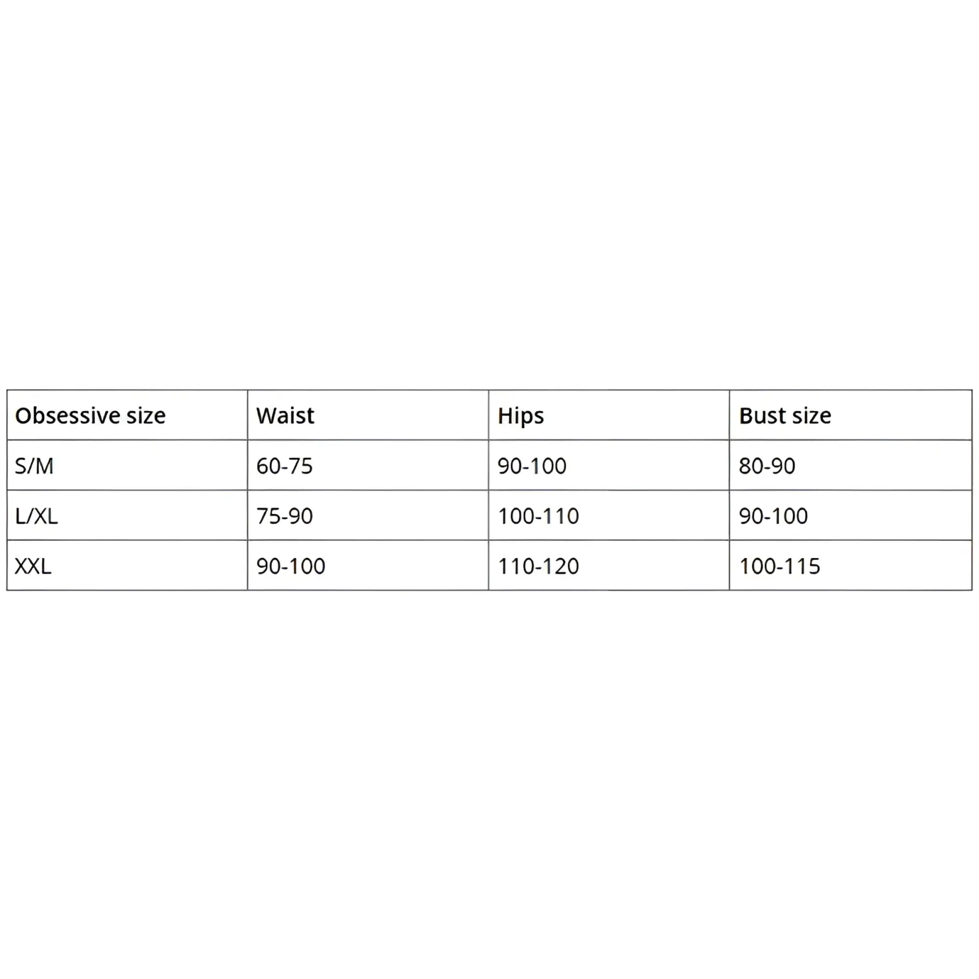 A minimalist size chart for obsessive nutris 2 pc crotchless bra panty set listing s m l xl and xxl measurements
