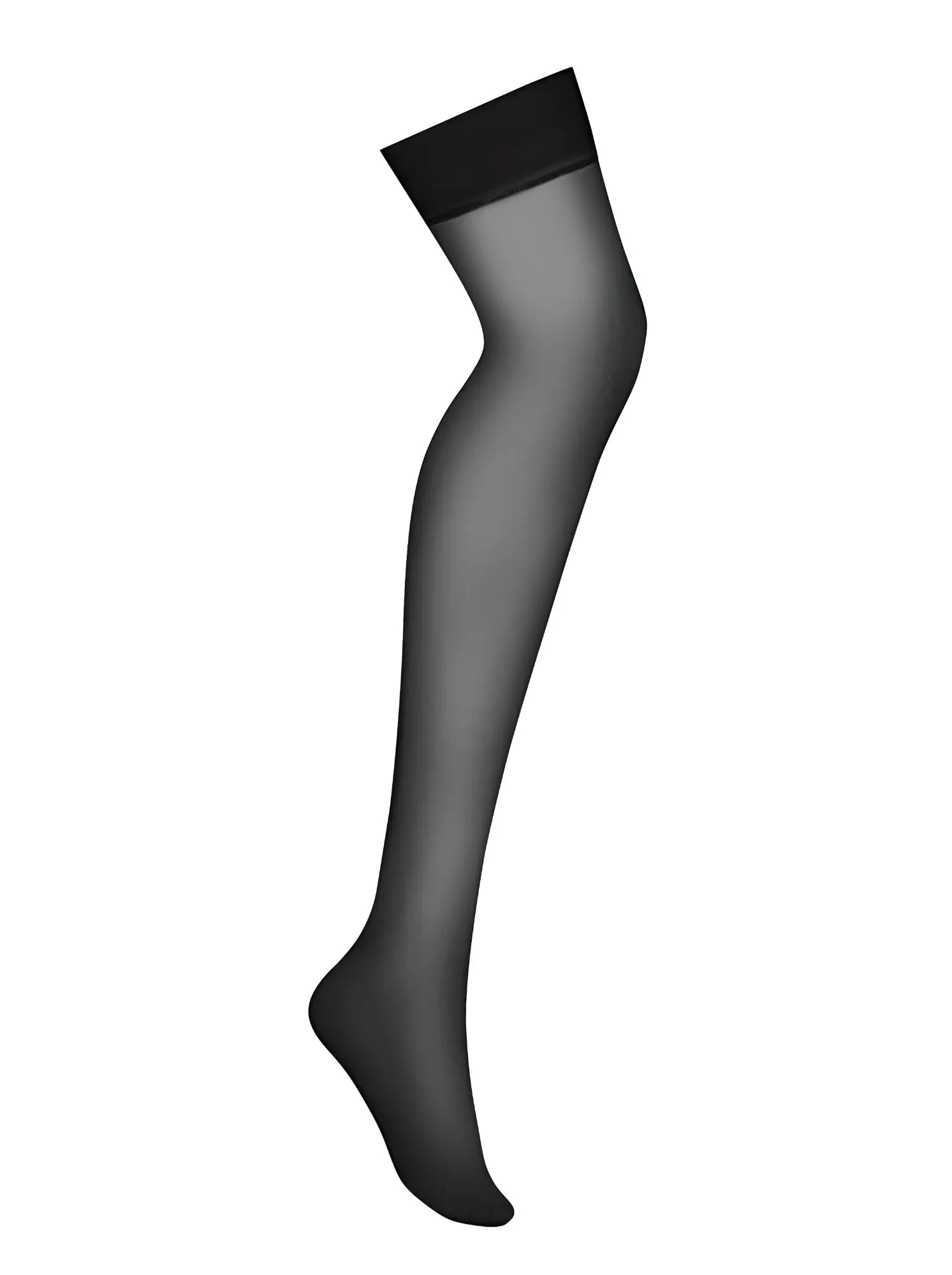 Obsessive s800 sheer stockings black sm featuring black sheer thigh high stockings with solid elastic tops