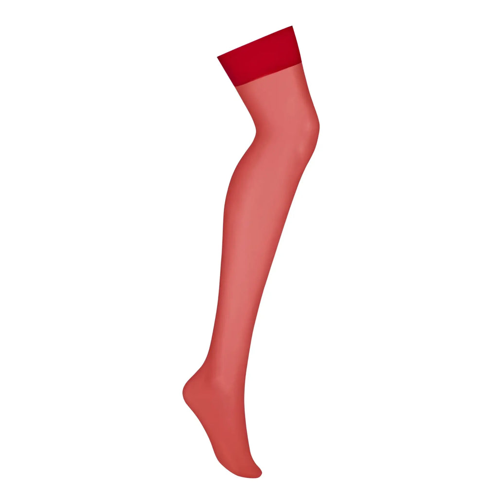Obsessive s800 red sheer thigh-high stocking with opaque material and solid elastic band in size lxl