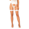 White lace garter belt with matching thigh-high stockings in white lace from obsessive s814 collection size s/m