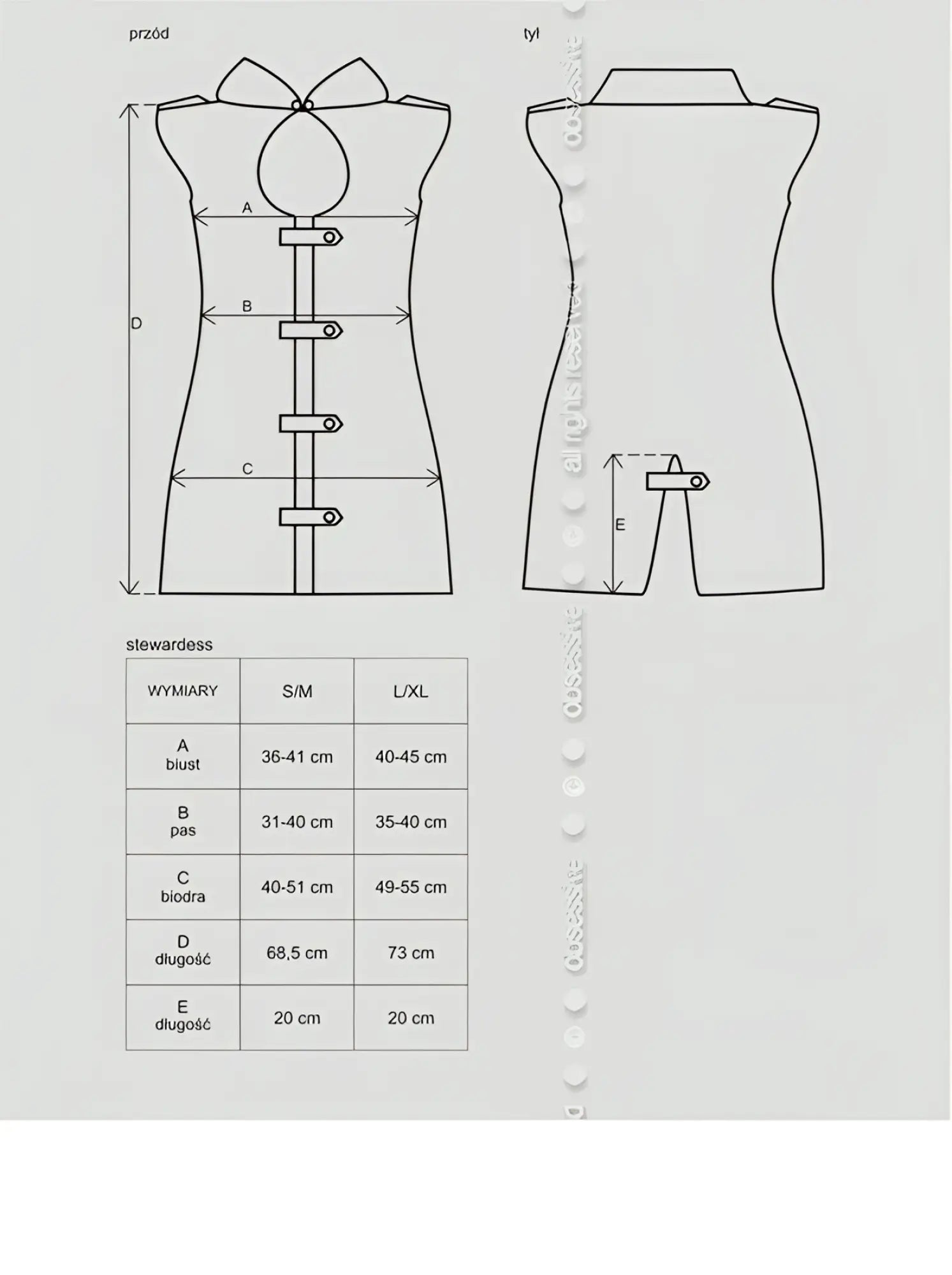 Schematic diagram of a traditional chinese style obsessive stewardess costume in grey with size dimensions front and back views