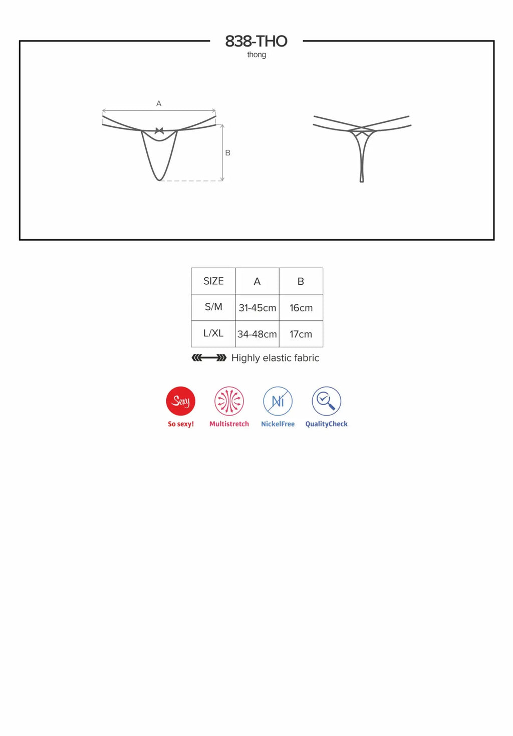Obsessive thong 838 red lxl in highly elastic fabric designed for a snug fit with 31–45cm hips and 16cm waist