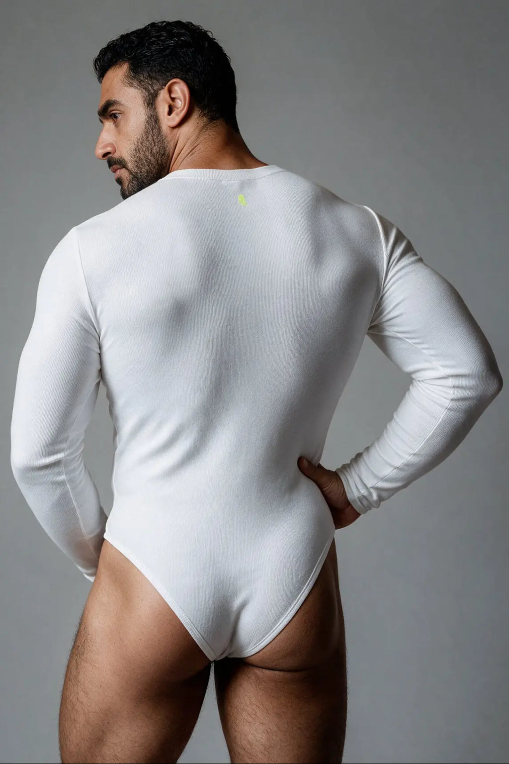 JJ Malibu Men's Infinity Long Sleeve Button Up Bodysuit - Polar White