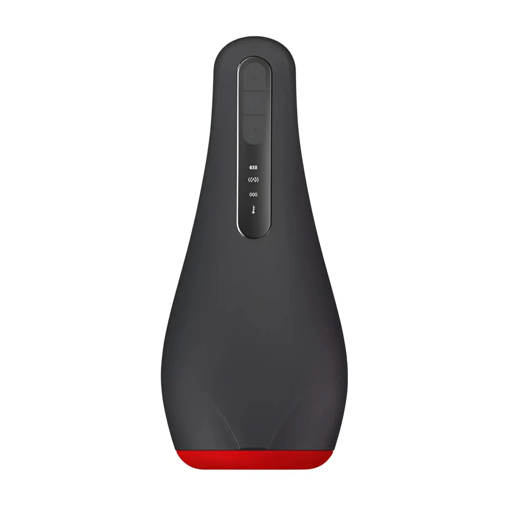 Black and red silicone heating masturbator otouch airturn 1 with ergonomic design and control buttons on the side