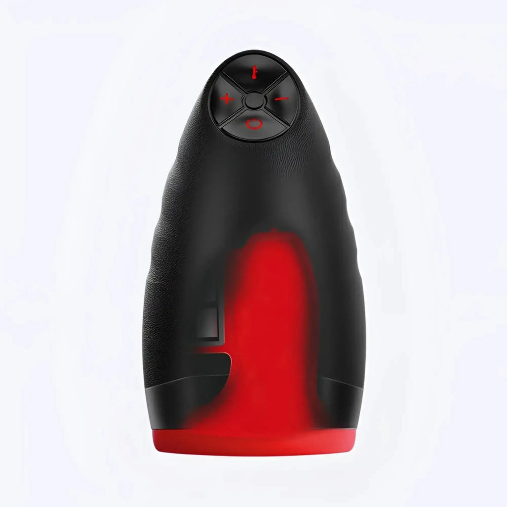 Otouch chiven oral sex heating masturbator black and red silicone with textured grip and illuminated control panel