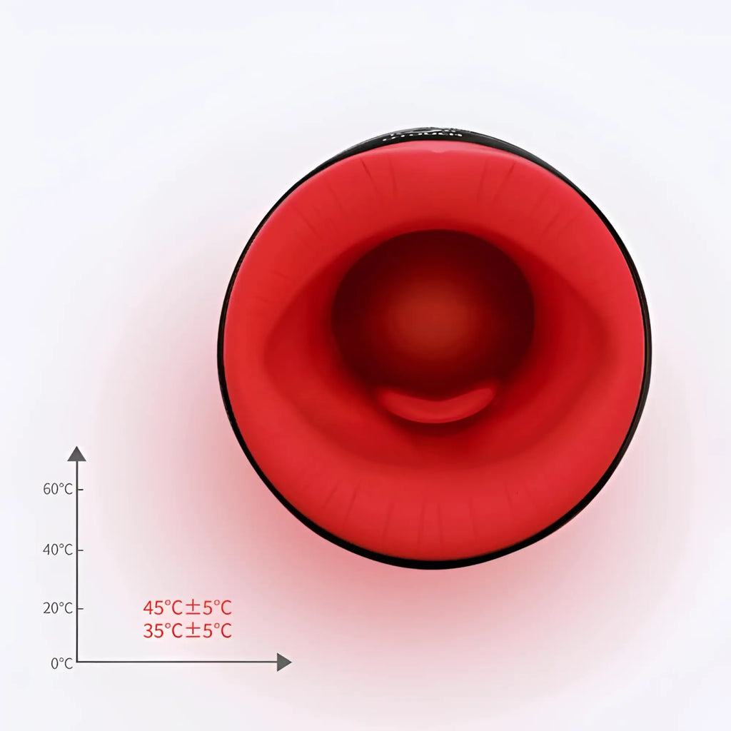 Red silicone insert with black rim for the temperature-controlled otouch chiven oral sex heating masturbator