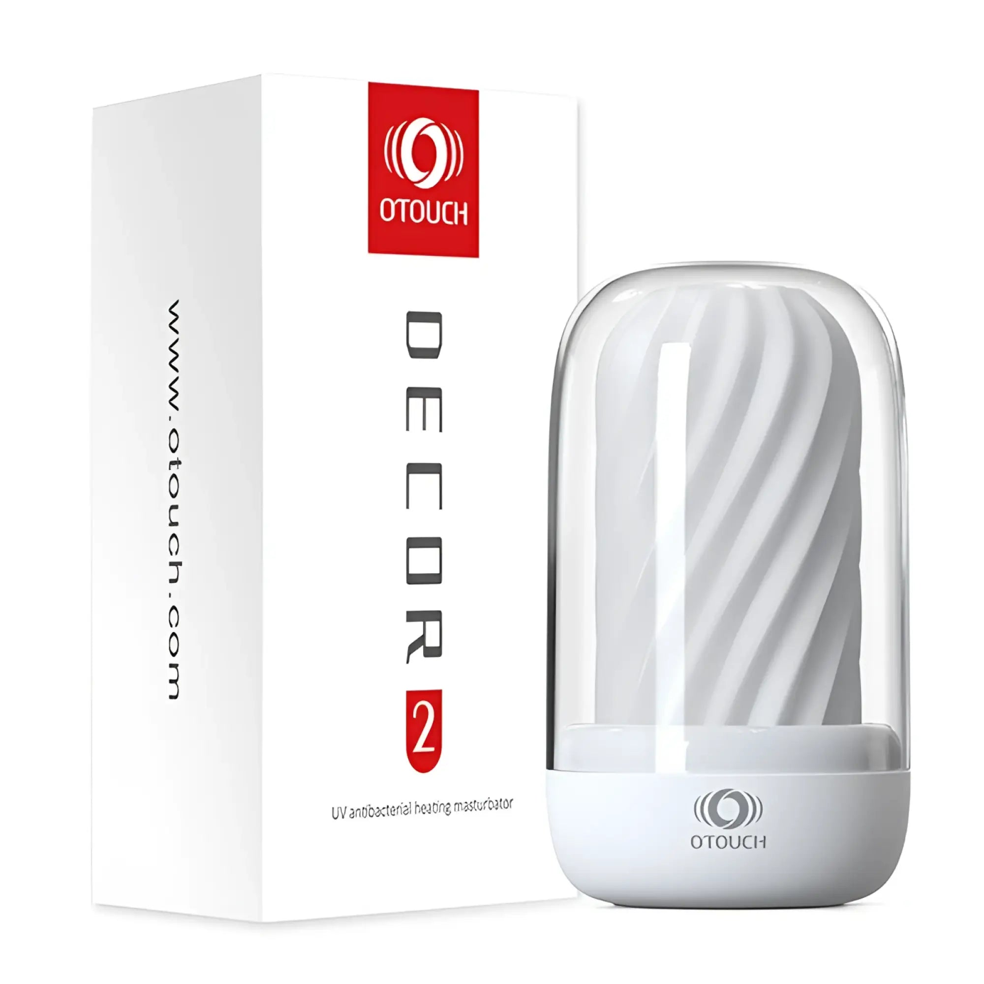 White otouch decor 2 uv antibacterial heating masturbator with clear glass dome and spiral-patterned interior