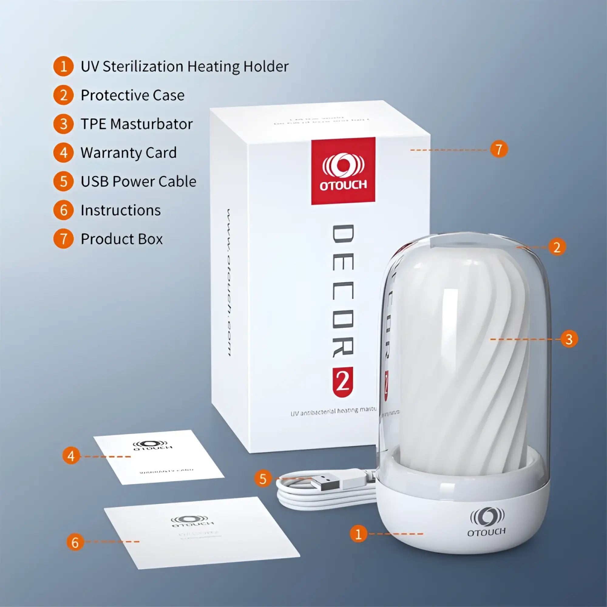 White OTouch Decor 2 masturbator sleeve with UV sterilization heating holder and clear dome spiral internal design
