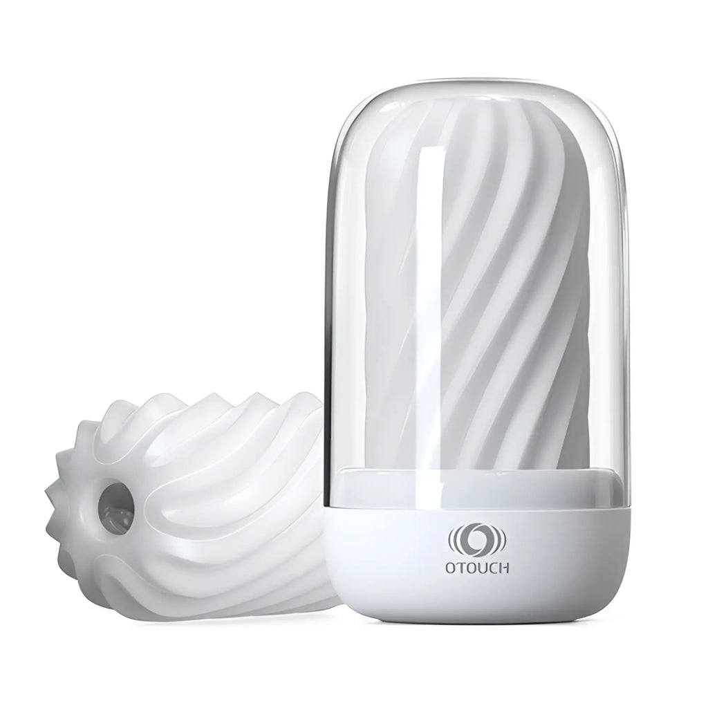 White otouch decor 2 adult toy with clear dome cover spiral textured sleeve and uv sterilization heating unit