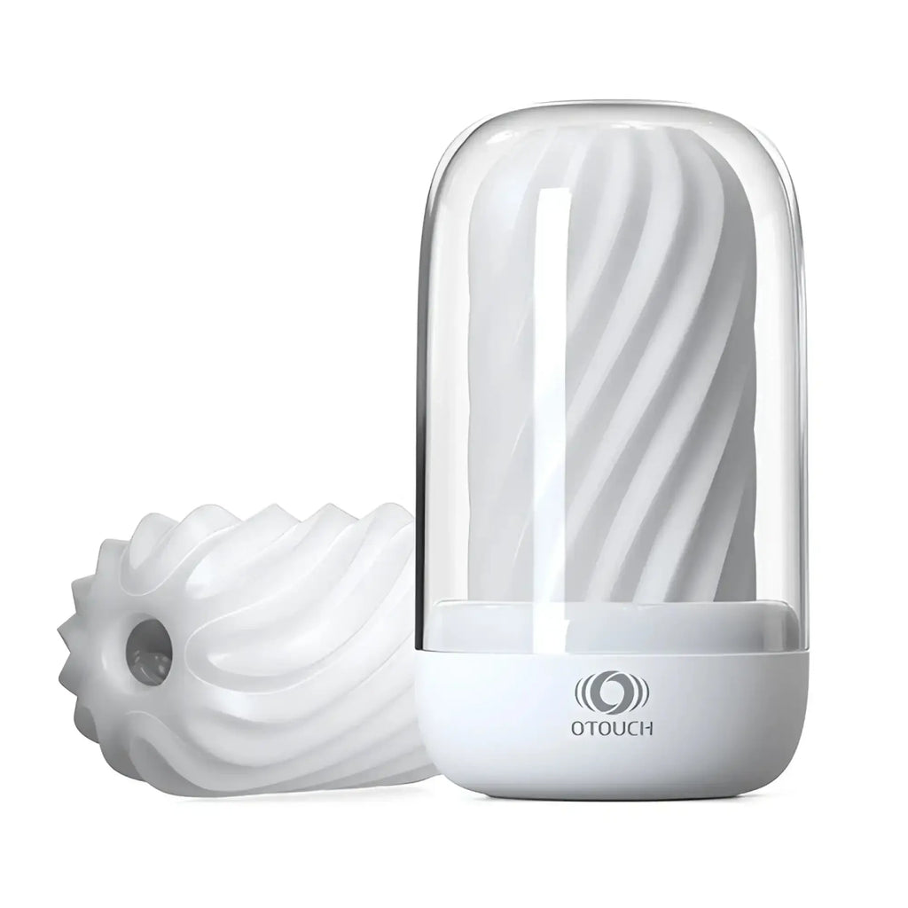 White otouch decor 2 adult toy with clear dome cover spiral textured sleeve and uv sterilization heating unit