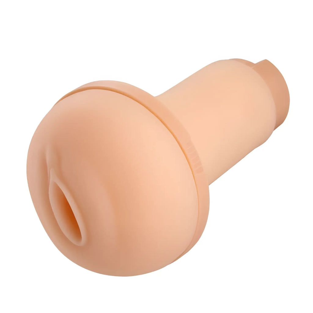 Beige silicone suction cup with rounded head and tapered stem in OTouch Inscup 1 heating vibration masturbator product
