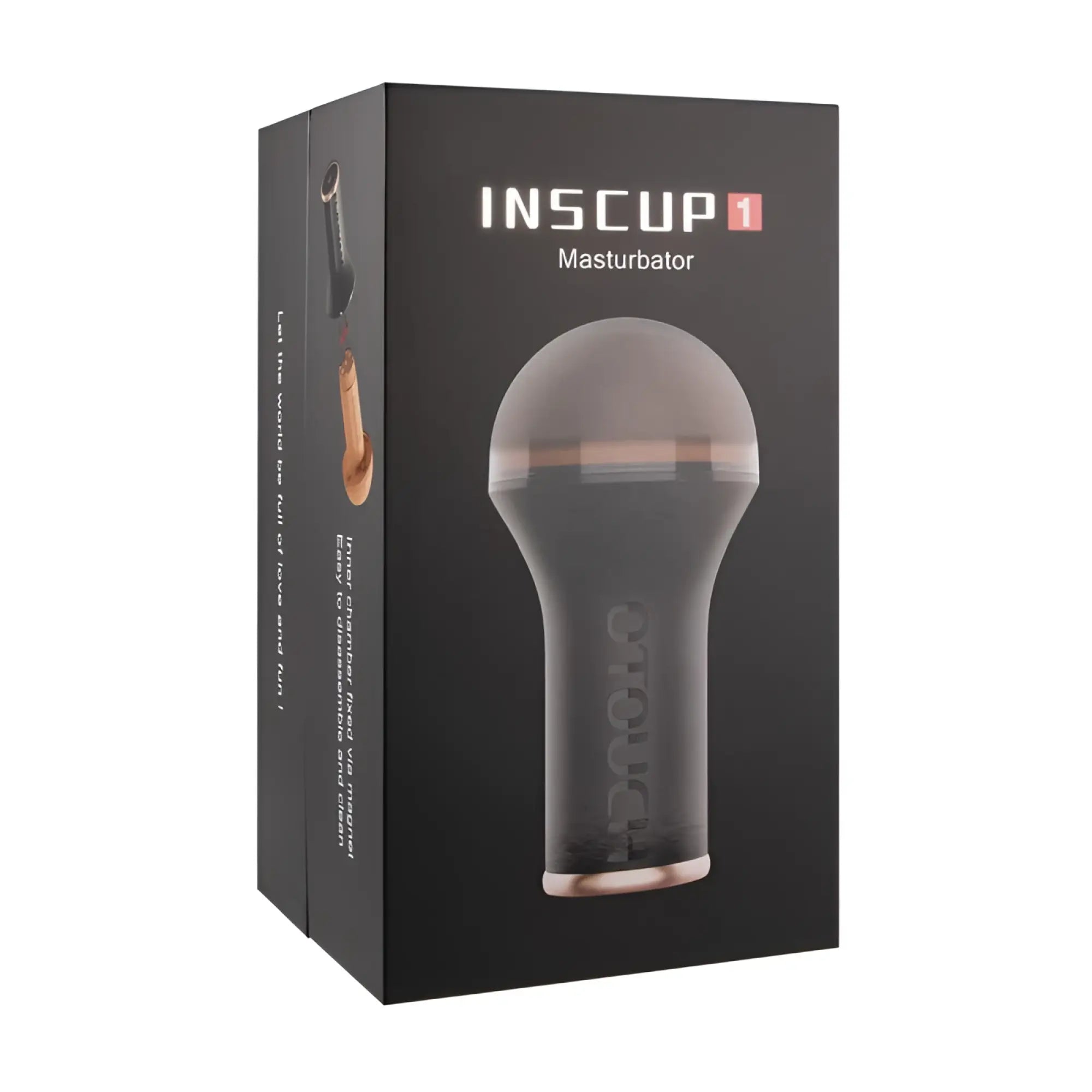 Black and rose gold OTouch inscup 1 heating vibration masturbator in sleek transparent silicone with magnetic chamber