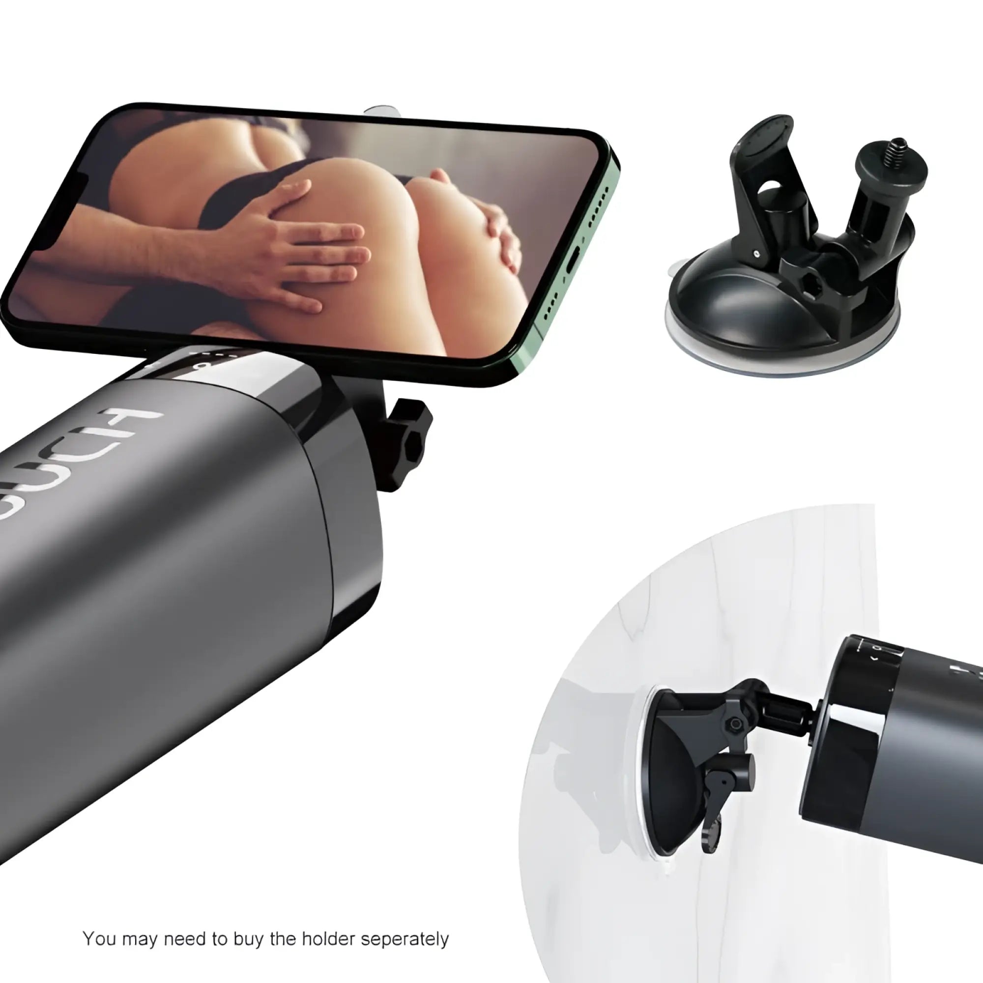 Black cylindrical phone mount with sleek matte finish and adjustable clamp for otouch inscup 3 thrusting and contraction masturbator