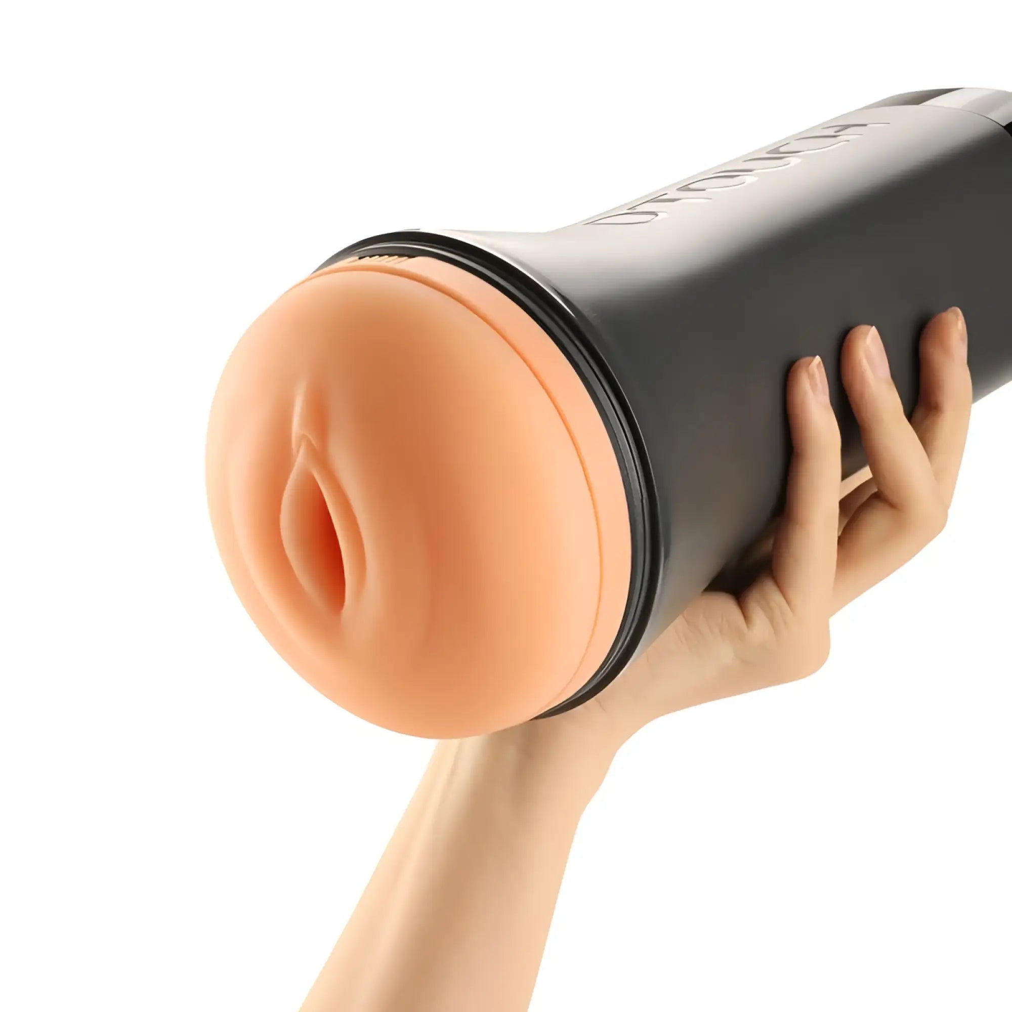 Black and peach silicone dildo with textured grip branded dong in otouch inscup 4 gen 2 thrusting and contraction masturbator