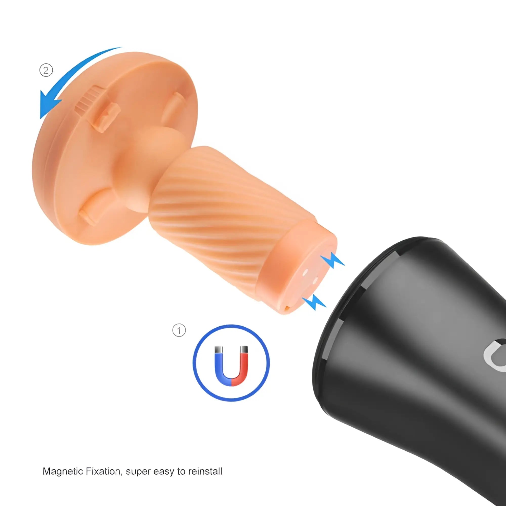 Peach-colored magnetic nozzle attachment with textured spiral design for easy installation in otouch inscup 4 gen 2 masturbator