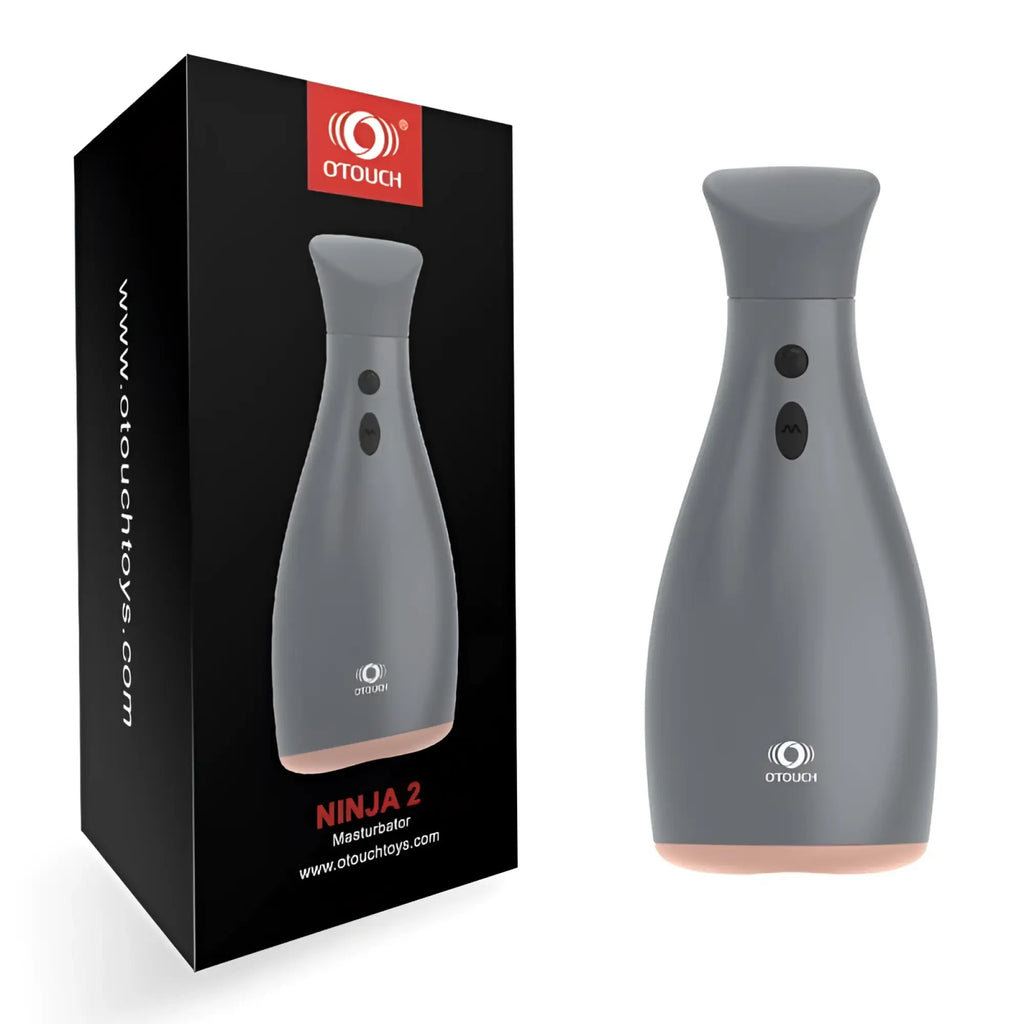 Gray otouch ninja 2 inflatable masturbator with smooth sleek design and two black control buttons on the side