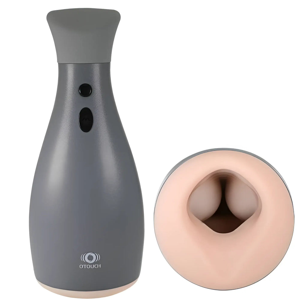 Gray otouch ninjA 2 inflatable masturbator with sleek bottle-shaped body and two black control buttons on side