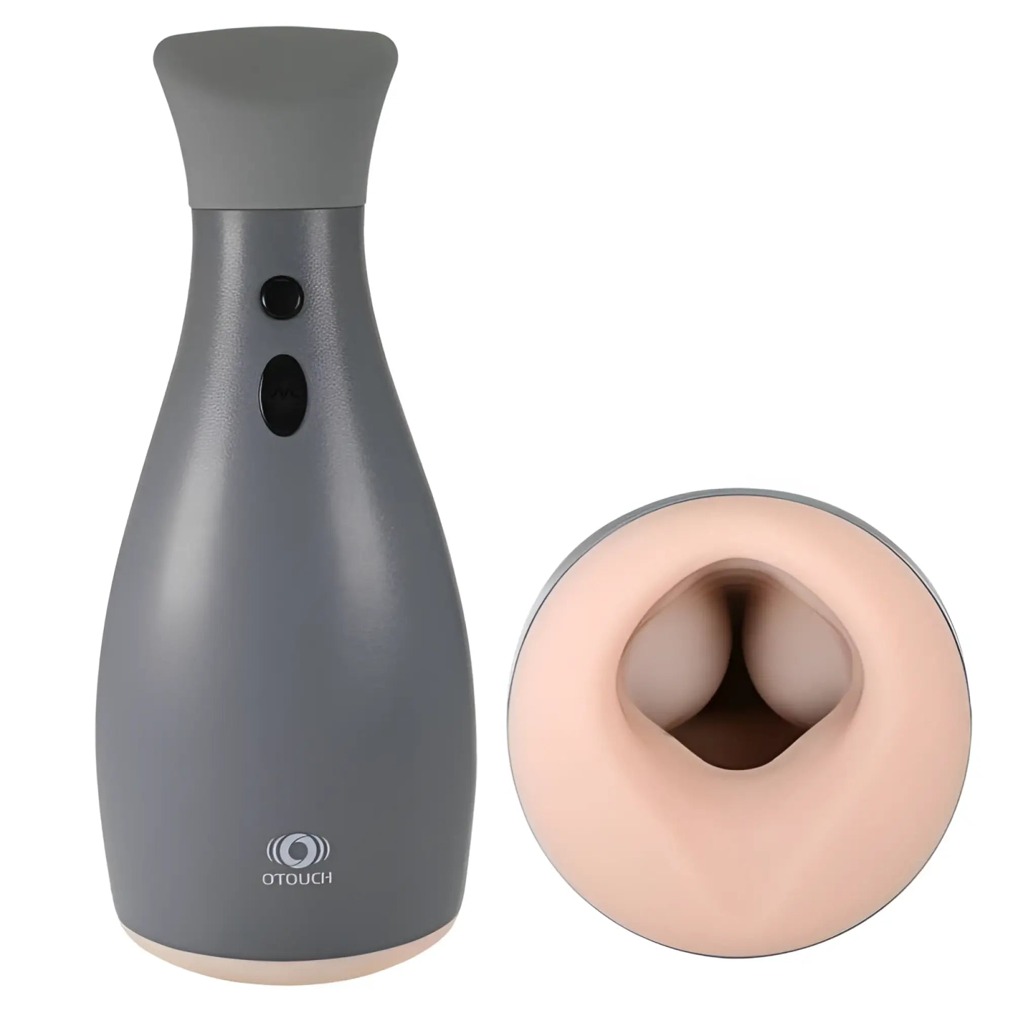 Gray otouch ninjA 2 inflatable masturbator with sleek bottle-shaped body and two black control buttons on side