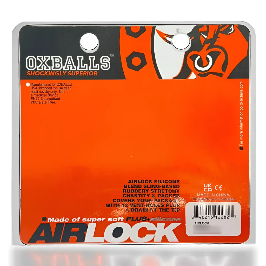 Orange and black oxballs airlock air-lite vented silicone chastity pack with a vented tip in black ice color