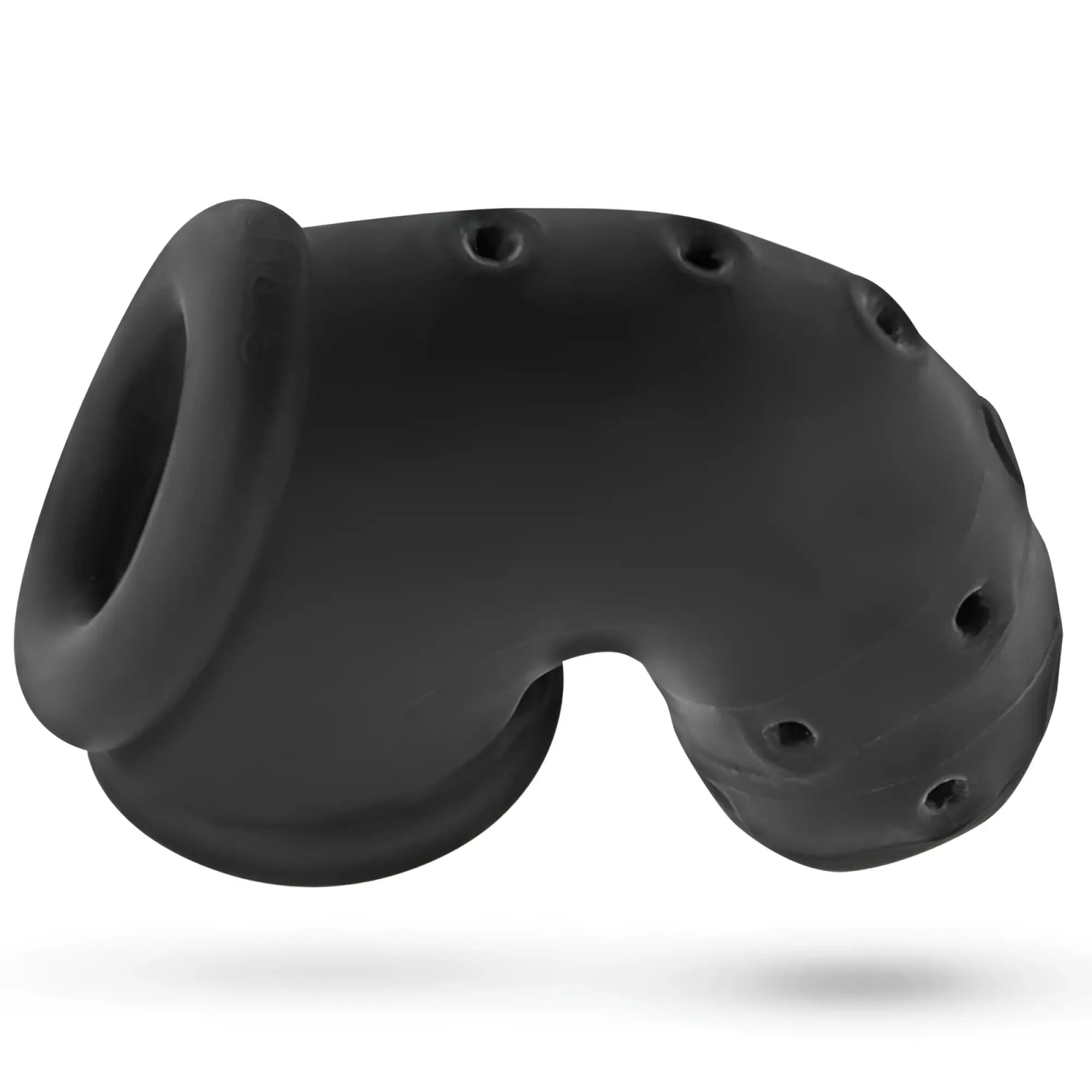Black silicone cock ring with multiple ventilation holes oxballs airlock air-lite vented chastity black ice model