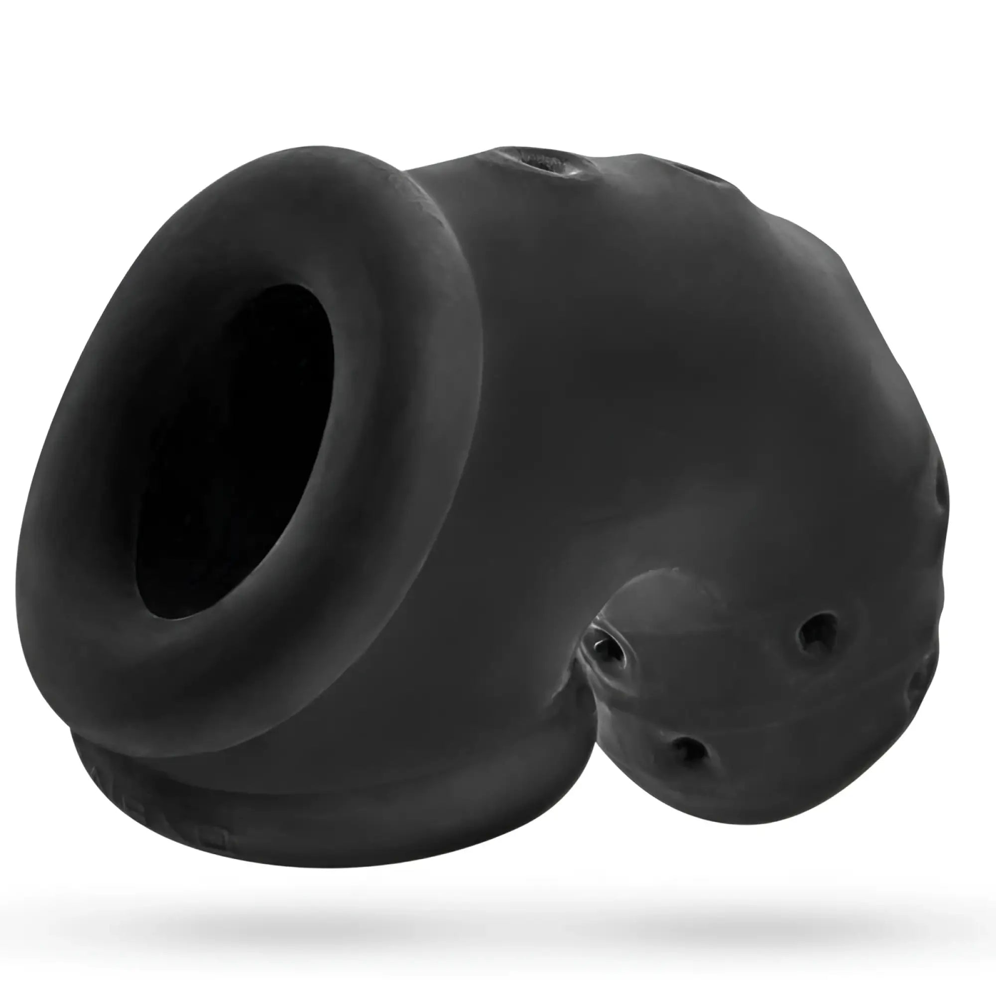 Black silicone OxBalls Airlock Air-Lite vented chastity urethral dilator with curved ergonomic design and side holes