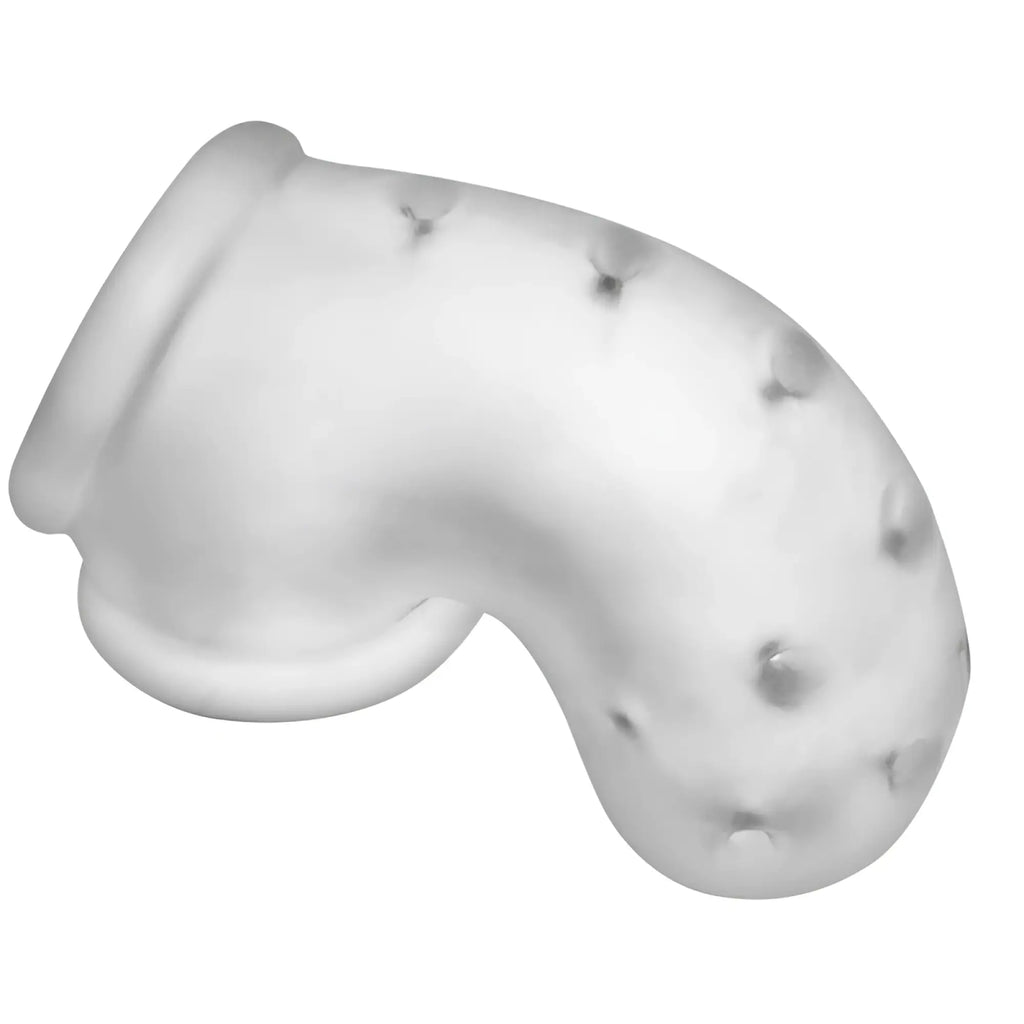 Transparent silicone u-shaped oxballs airlock air-lite vented chastity condom with small raised bumps clear ice color