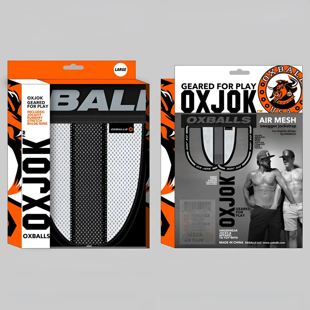 Black and white oxballs airmesh swagger jockstrap in ice white with breathable mesh material for everyday comfort