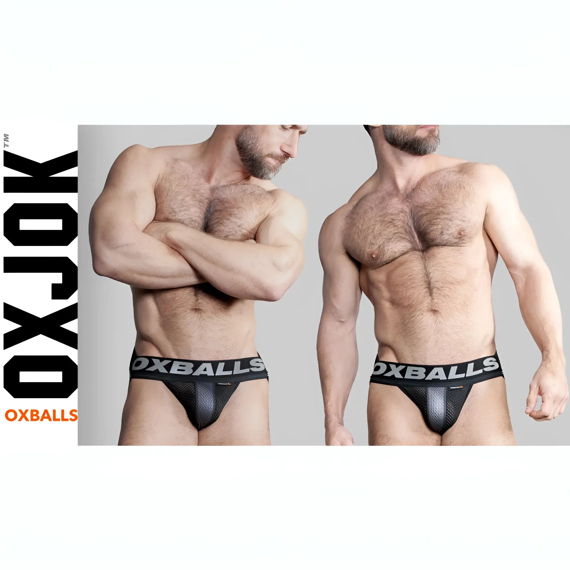 Black oxballs airmesh swagger jockstrap briefs with mesh textured front panel in tar black size large