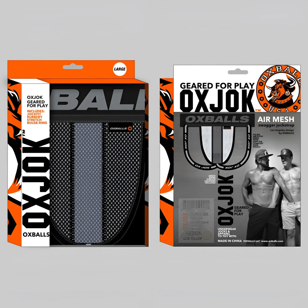 Black and gray oxballs airmesh swagger jockstrap in tar black xl with breathable mesh fabric