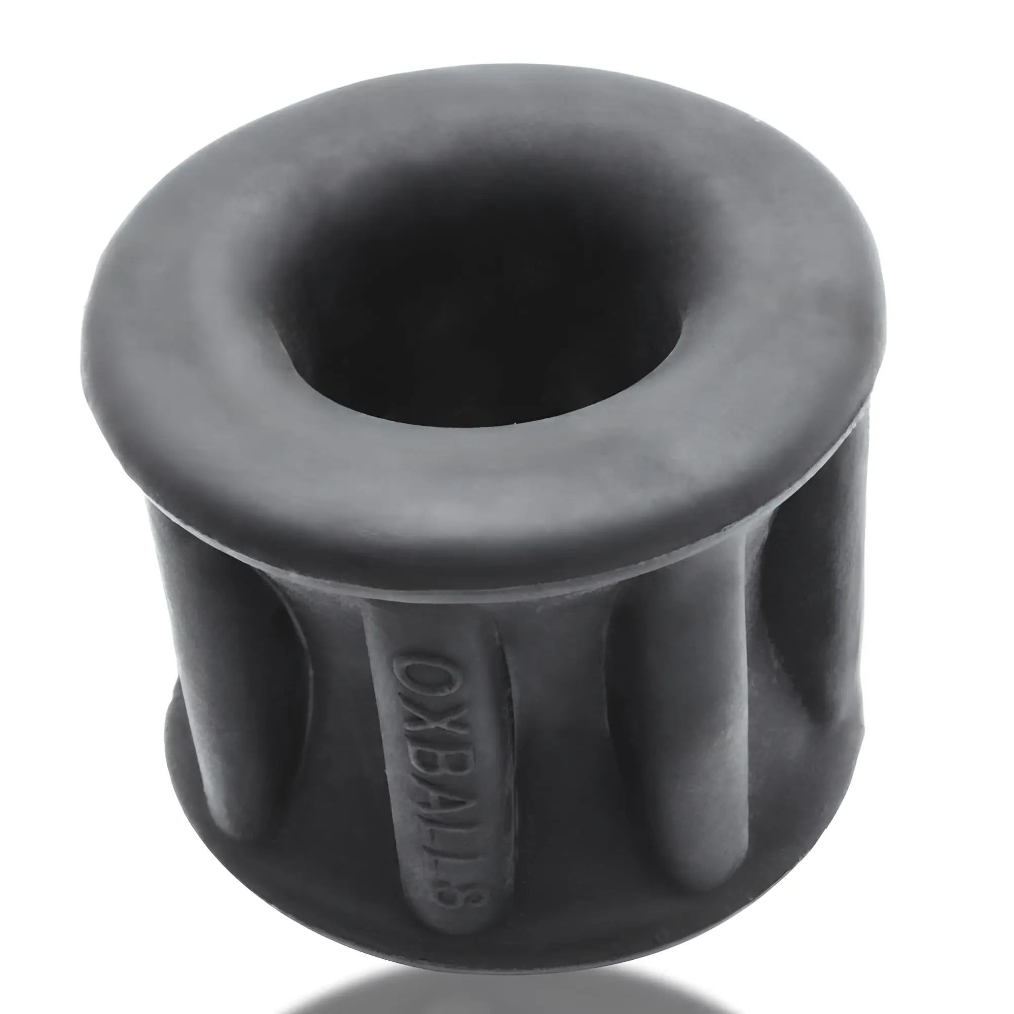 Black rubber oxballs baller centre squeeze ball stretcher cylindrical insert with ribbed sides and central hole
