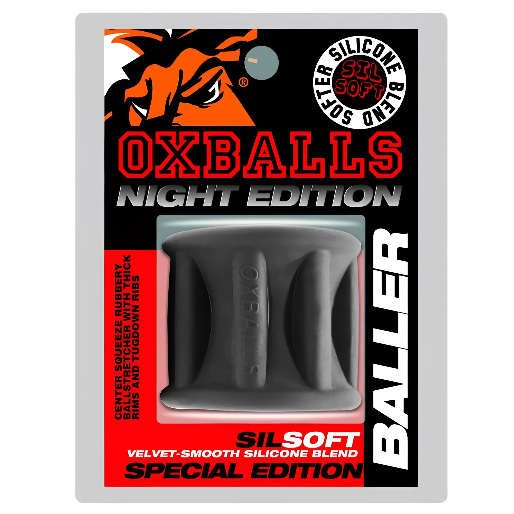 Gray silicone oxballs baller centre squeeze ball stretcher with ribbed texture and thick rims for comfortable wear