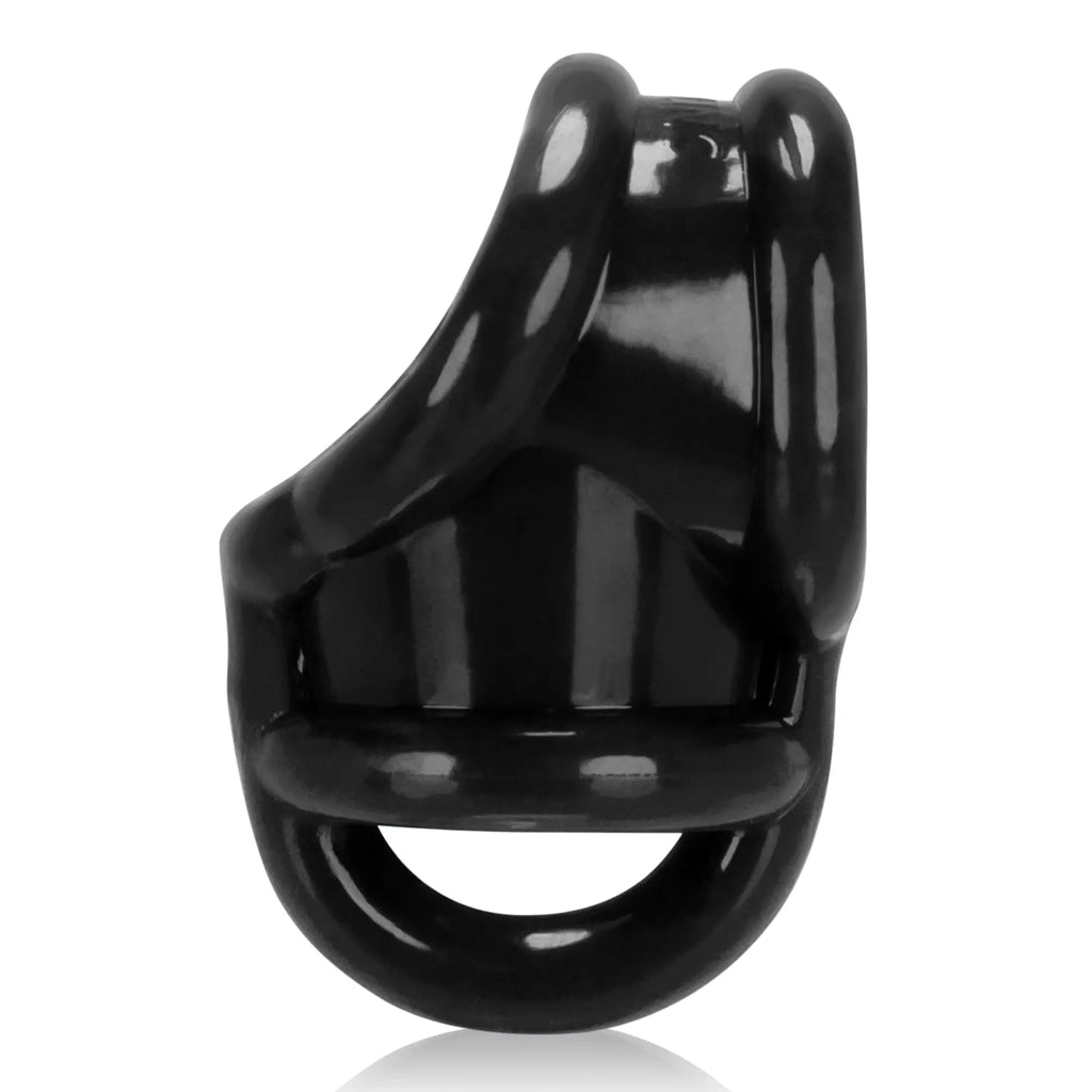 Oxballs ballsling ball split sling black urethral ring in glossy black silicone with smooth curved design and base loop