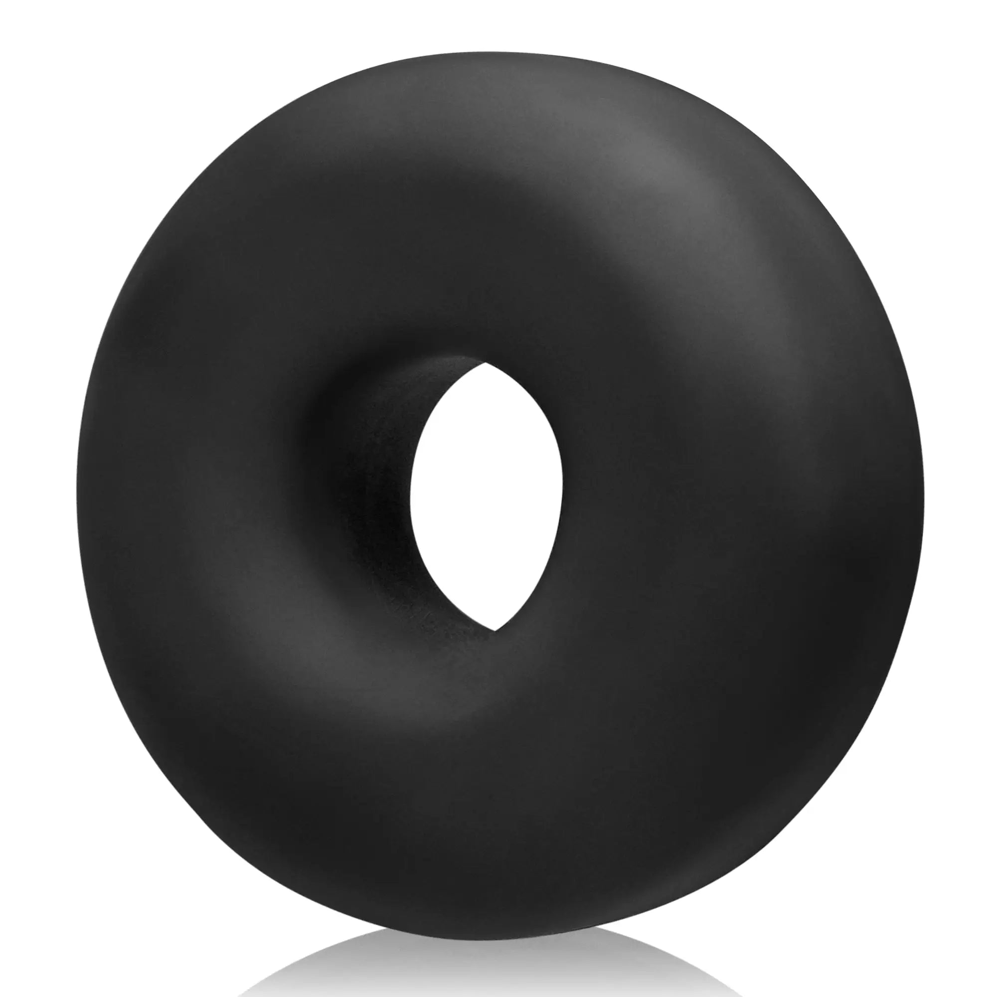 Black silicone donut-shaped anal plug from oxballs big ox cockring black ice designed for comfortable wear