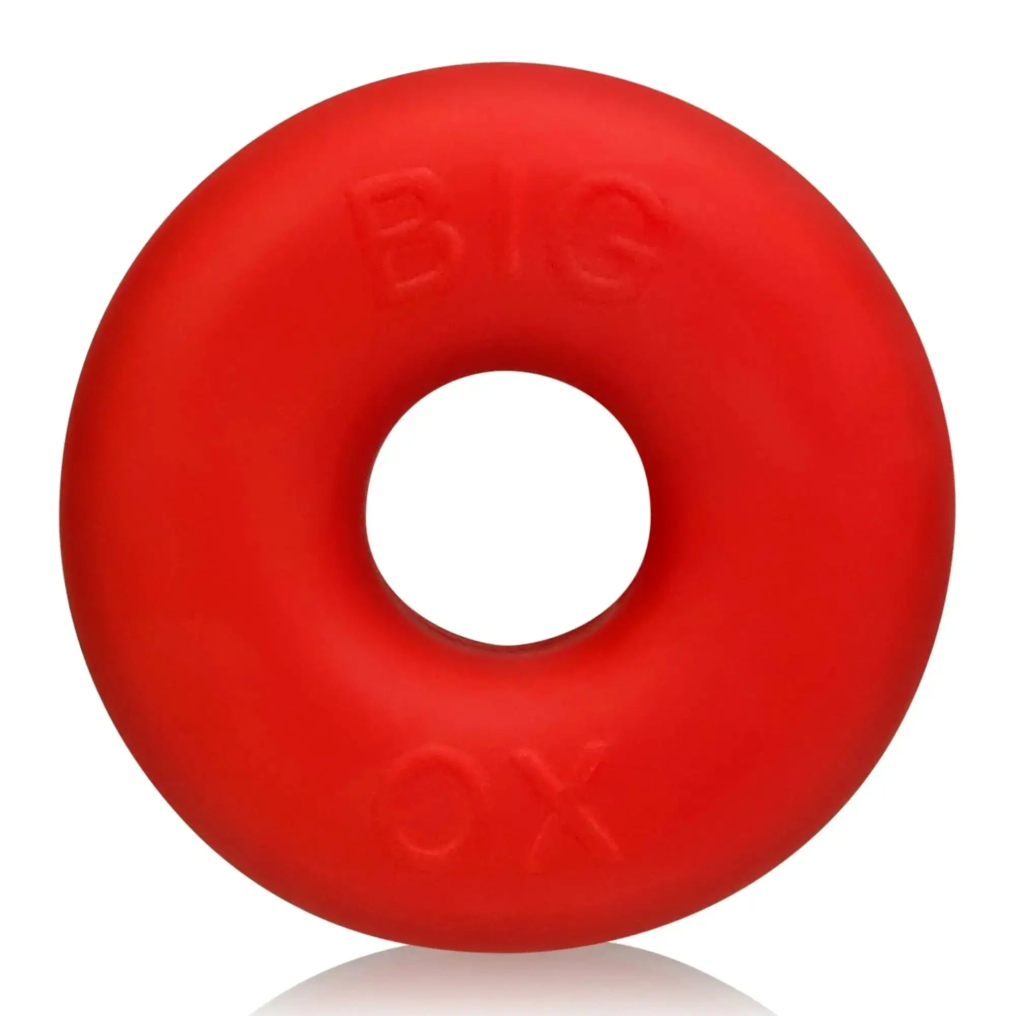 Red silicone cockring embossed with big ox for enhanced fit in oxballs big ox cockring red ice product