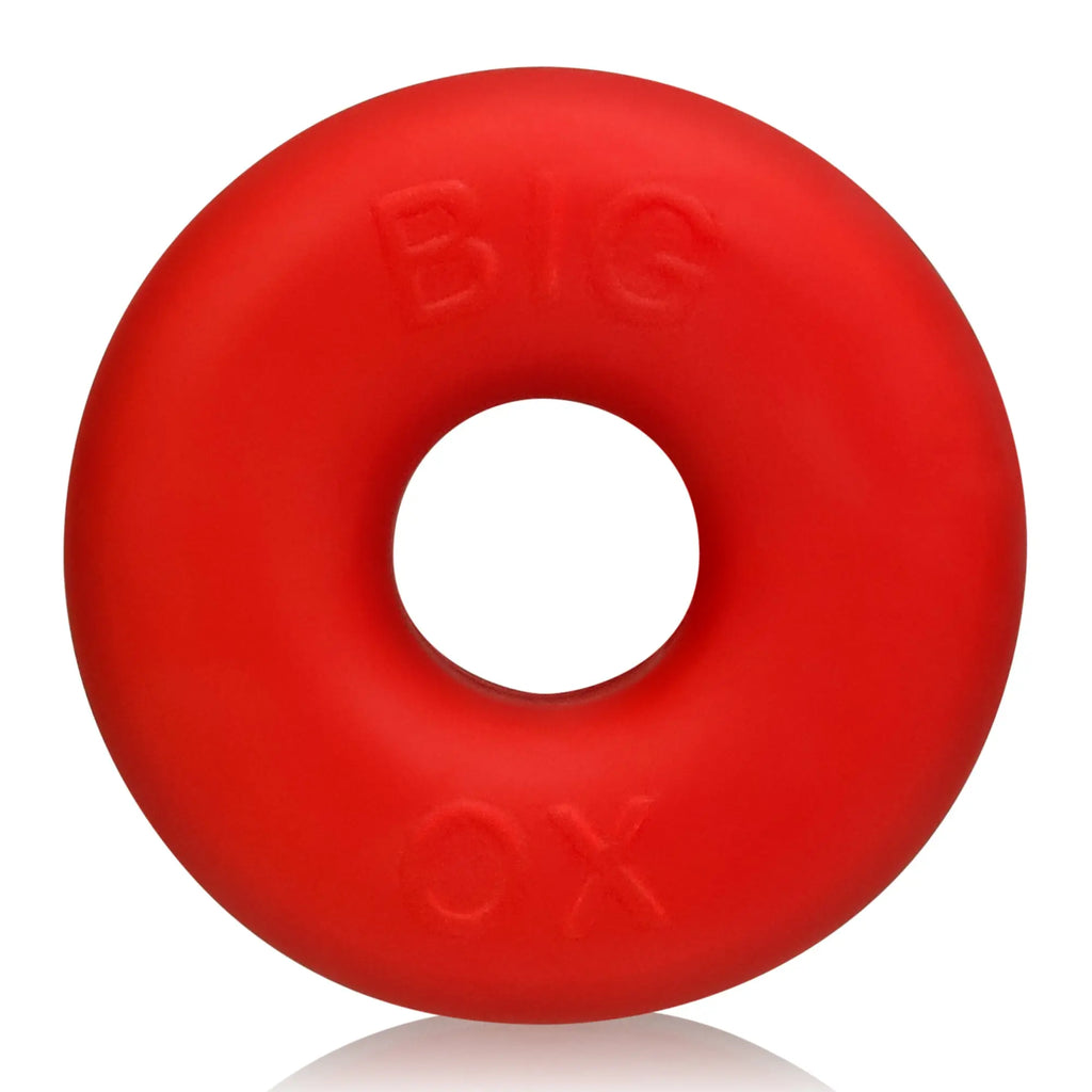 Red silicone cockring embossed with big ox for enhanced fit in oxballs big ox cockring red ice product