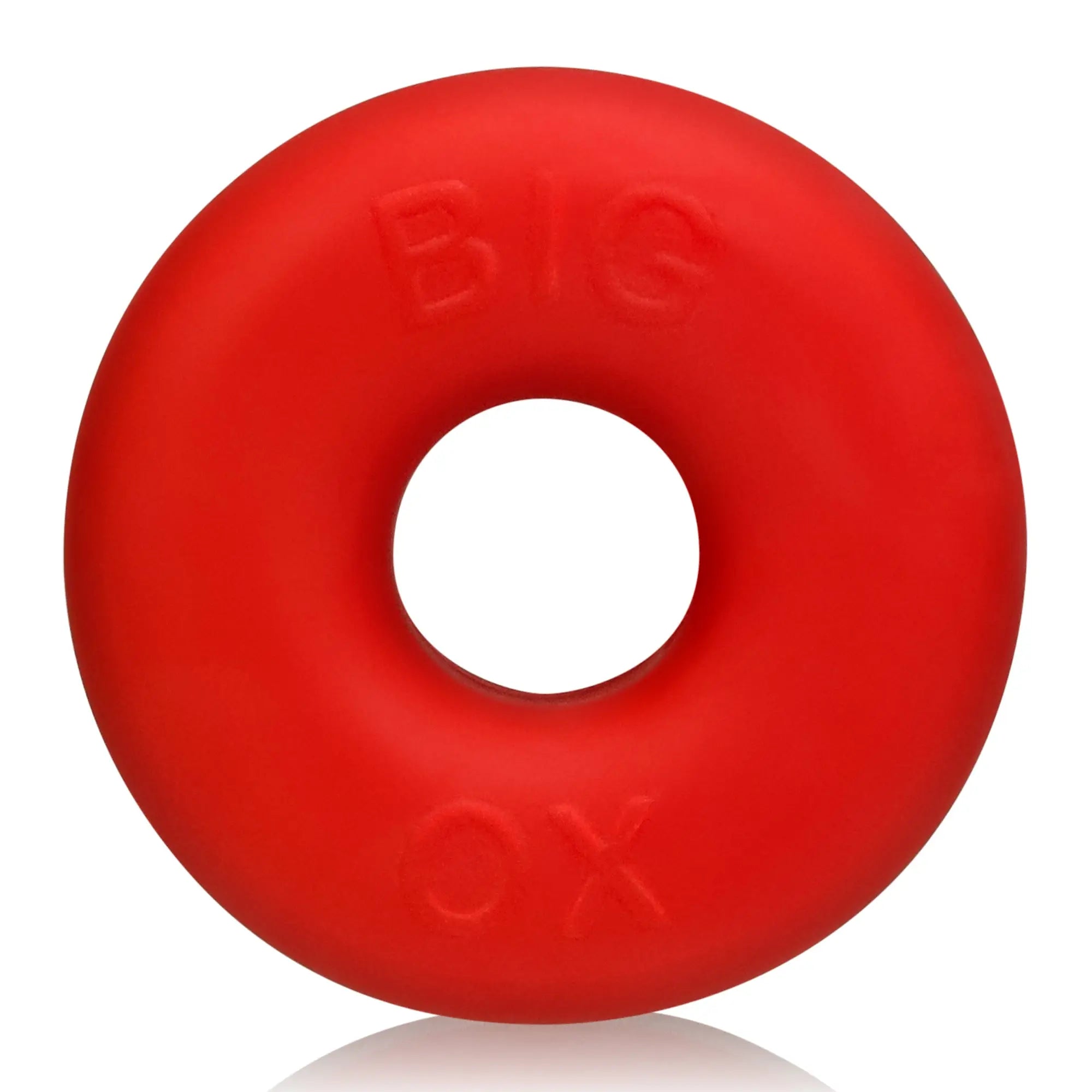 Red silicone cockring embossed with big ox for enhanced fit in oxballs big ox cockring red ice product