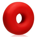 A vibrant red smooth silicone donut-shaped cockring from oxballs big ox red ice collection