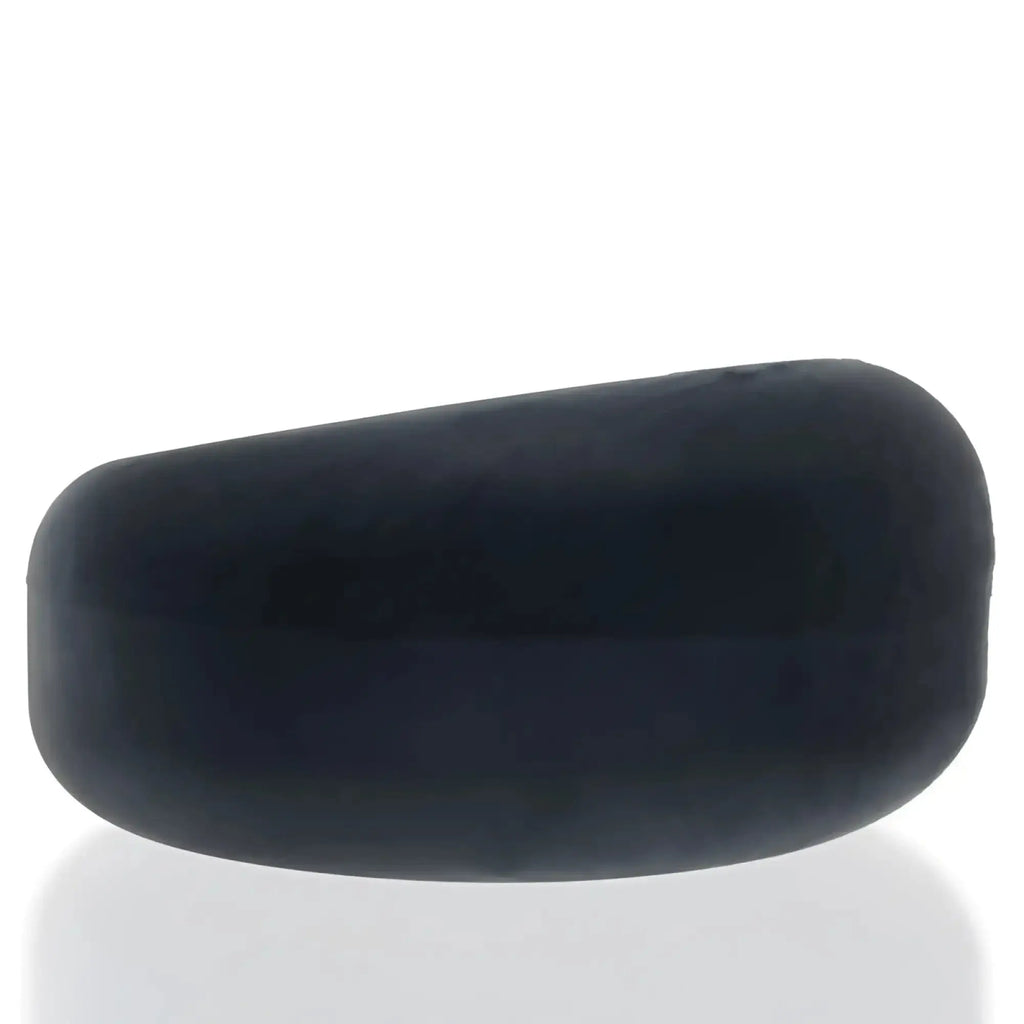 Black soft-textured silicone oxballs bigger ox cockring with rounded edges and smooth matte finish in black ice color