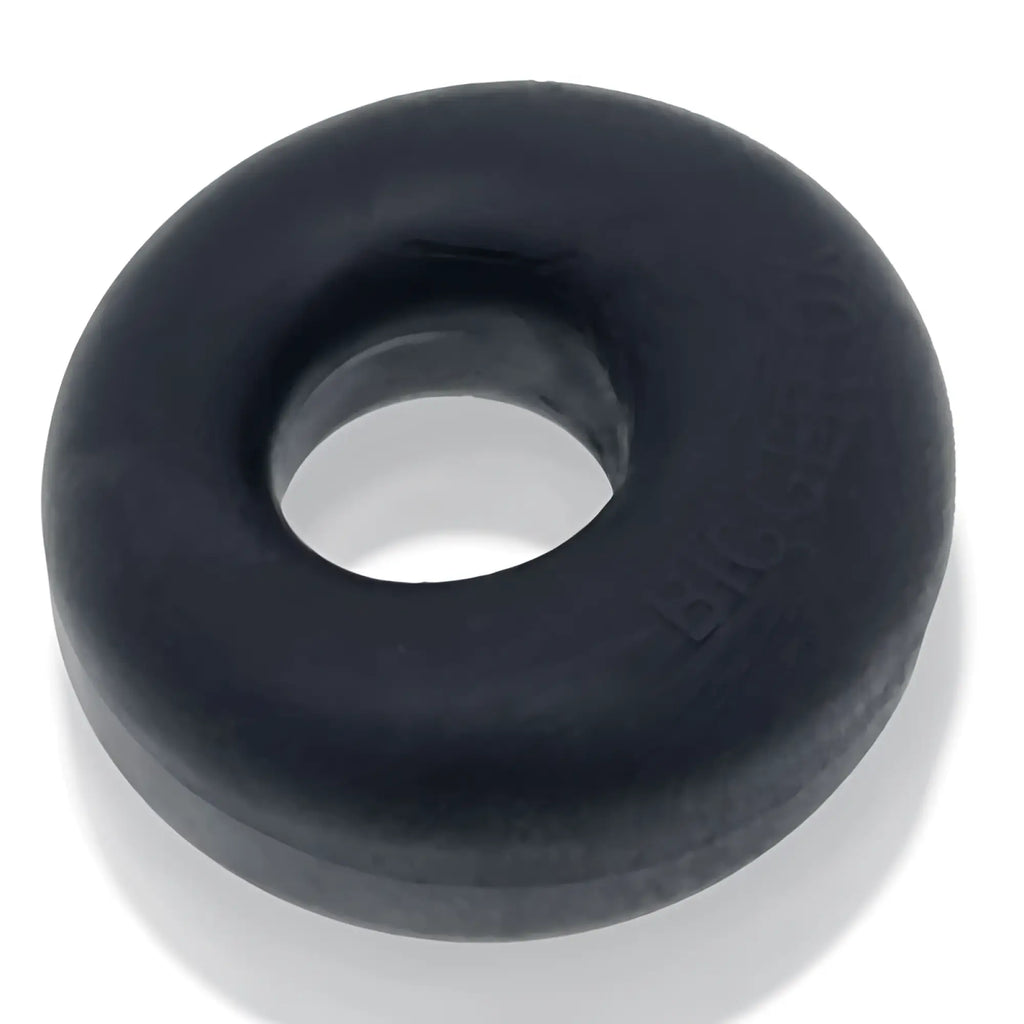 Black silicone cockring with smooth matte finish and embossed oxballs branding in black ice one size