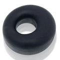 Black silicone cockring with smooth matte finish and embossed oxballs branding in black ice one size