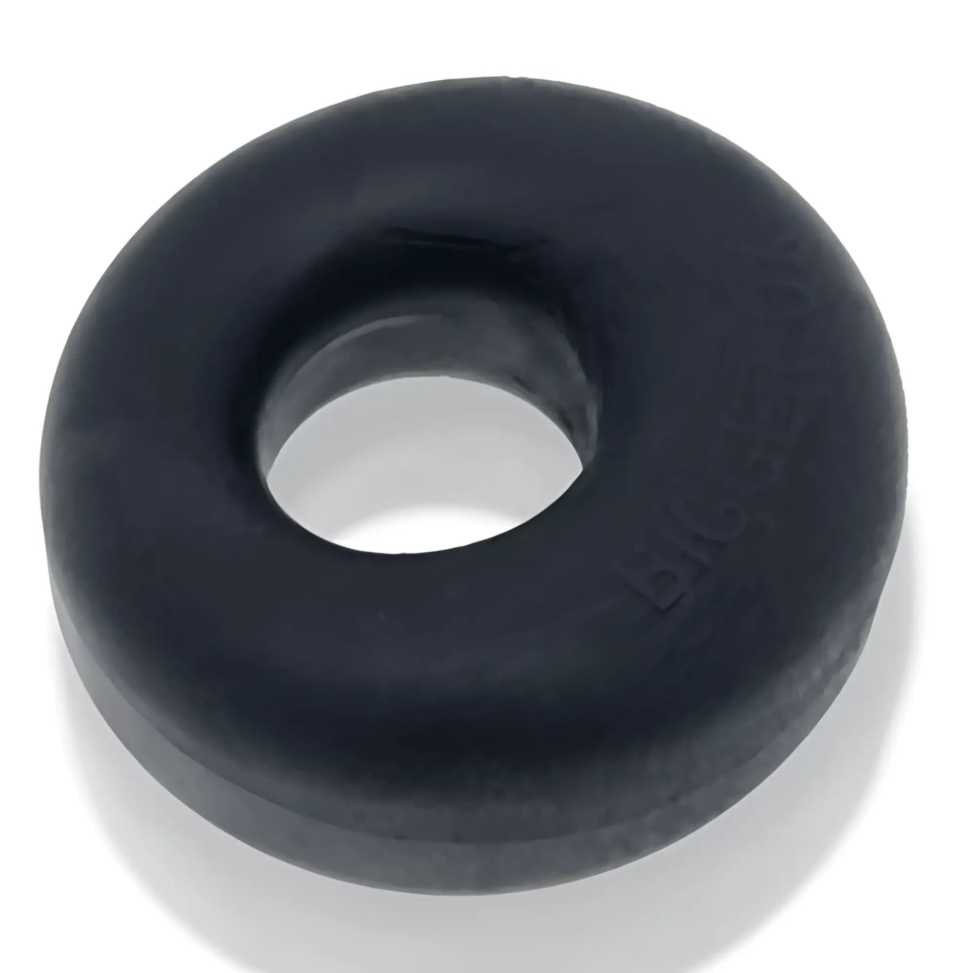Black silicone cockring with smooth matte finish and embossed oxballs branding in black ice one size